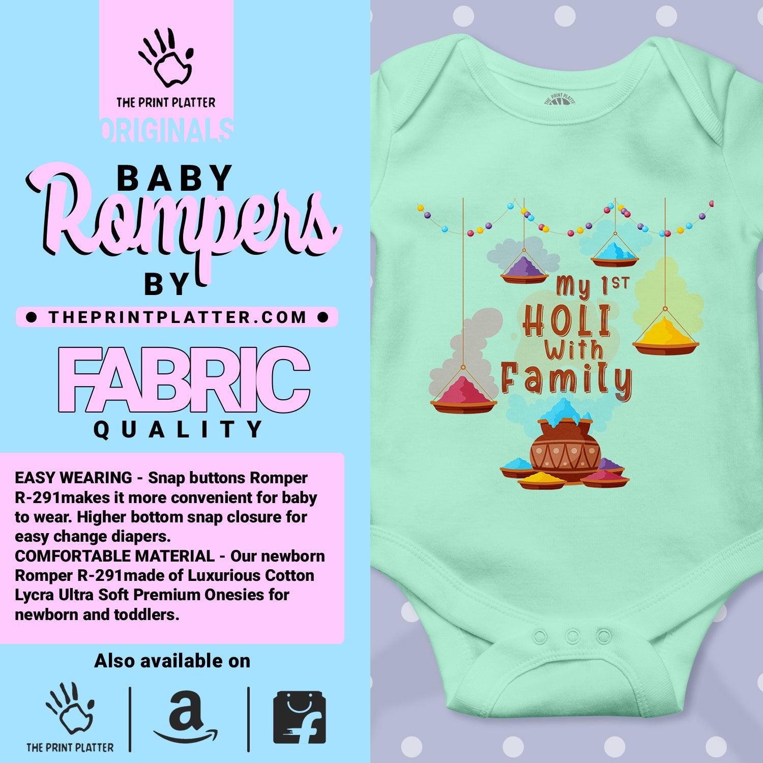 My 1st Holi With Family Unisex Half Sleeve Romper