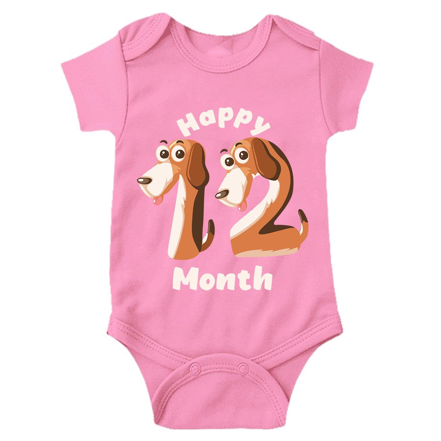 Happy 12 Month Unisex Half Sleeve Romper