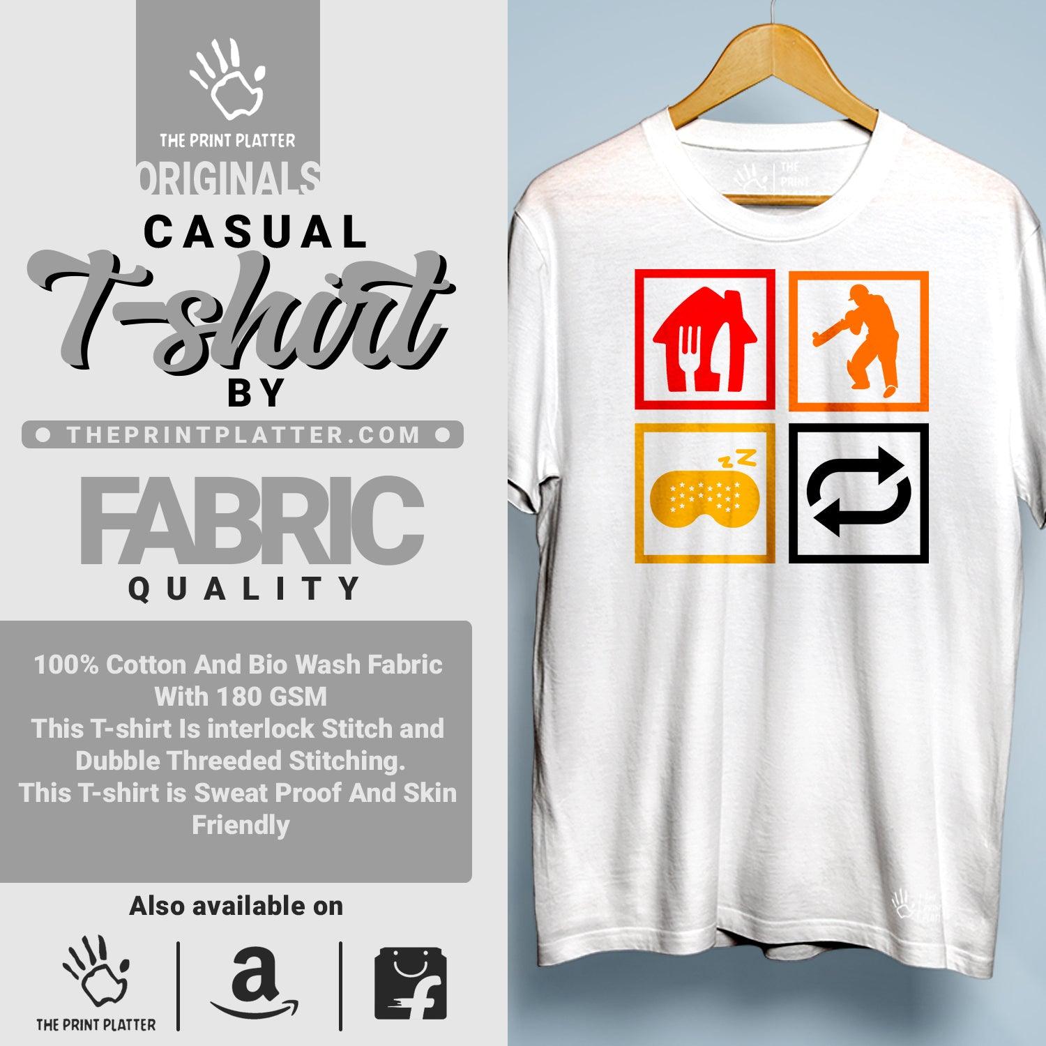 Eat Sleep Cricket Repeat Cotton Bio Wash 180gsm T-shirt | T-R161