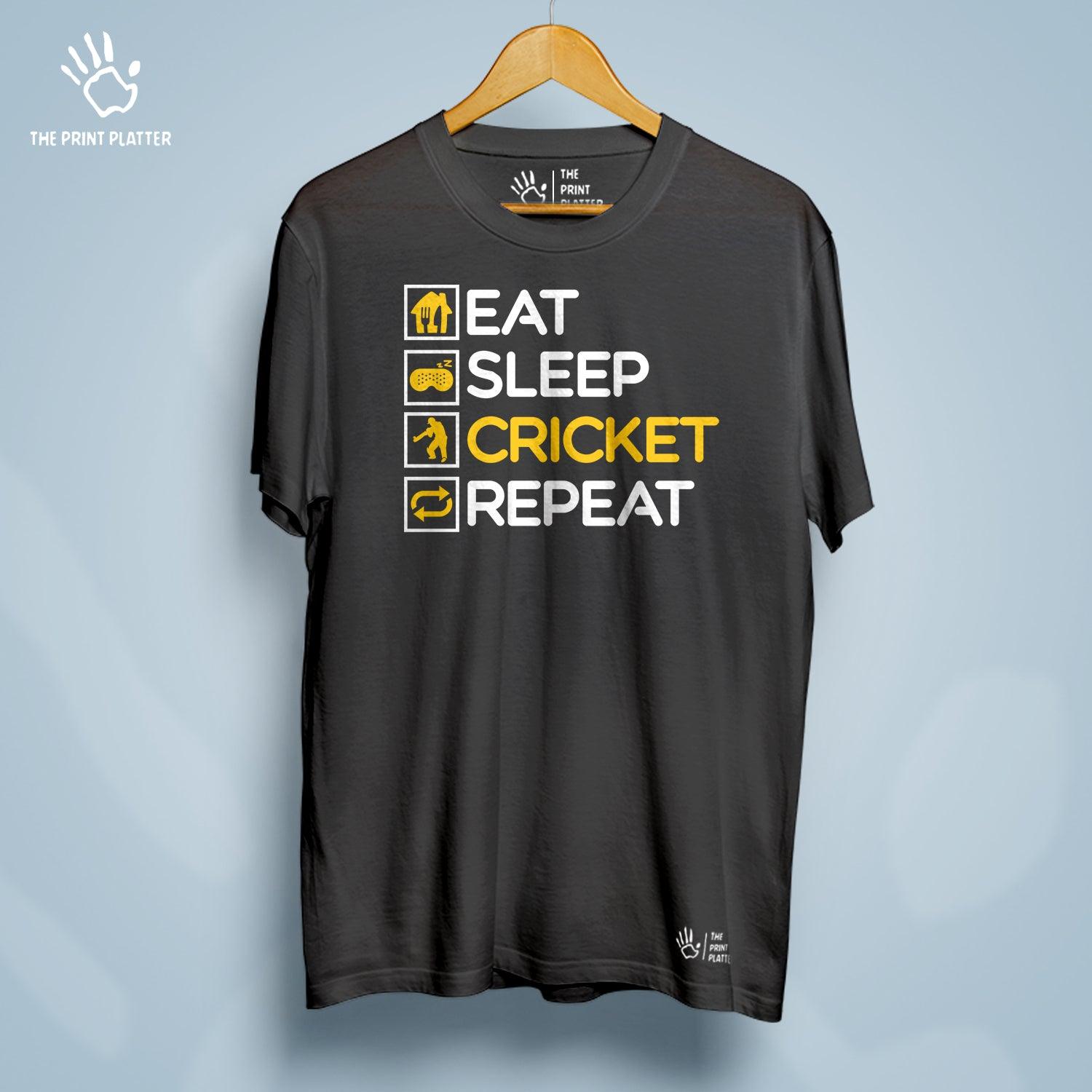 Eat Sleep Cricket Repeat Cotton Bio Wash 180gsm T-shirt | T-R162
