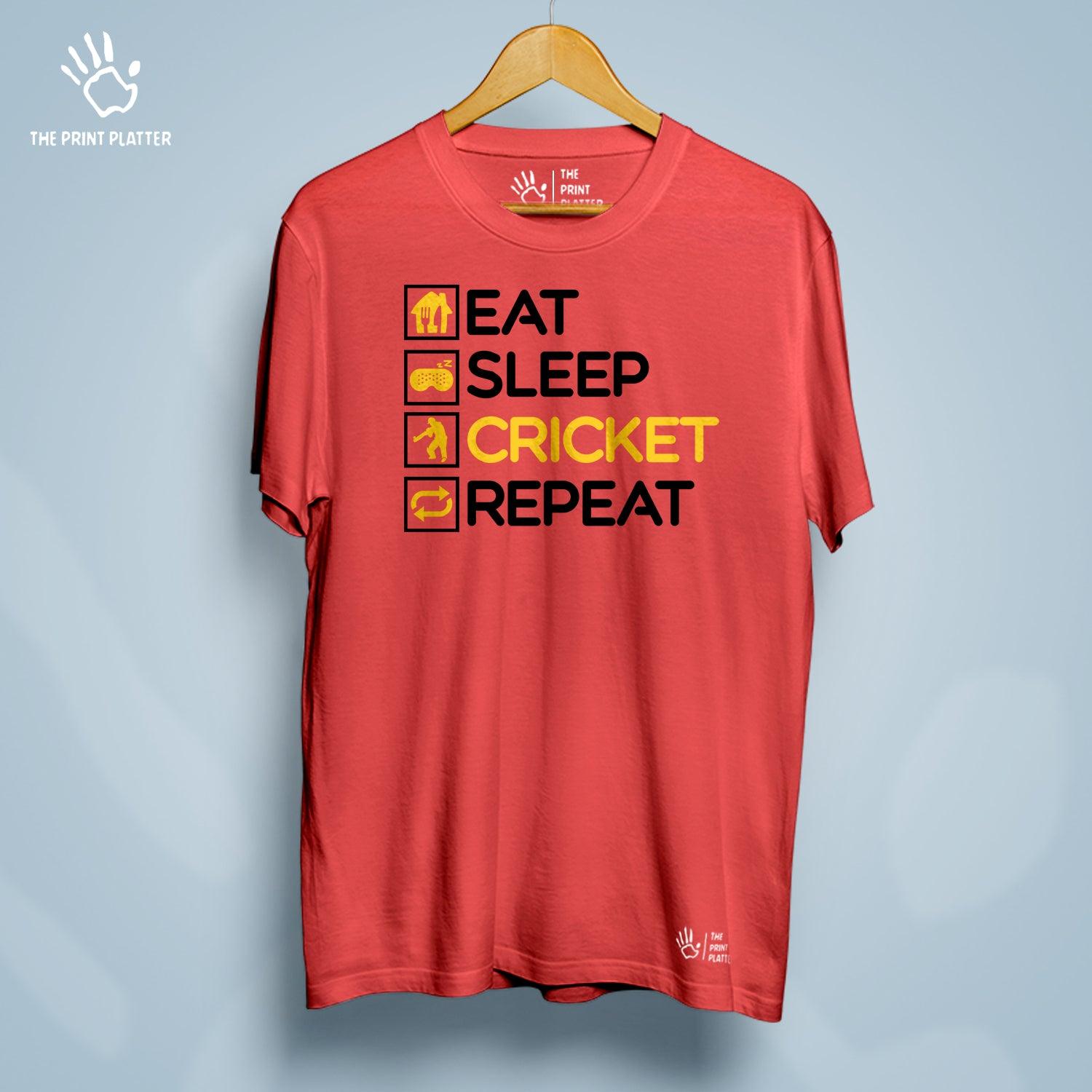Eat Sleep Cricket Repeat Cotton Bio Wash 180gsm T-shirt | T-R162
