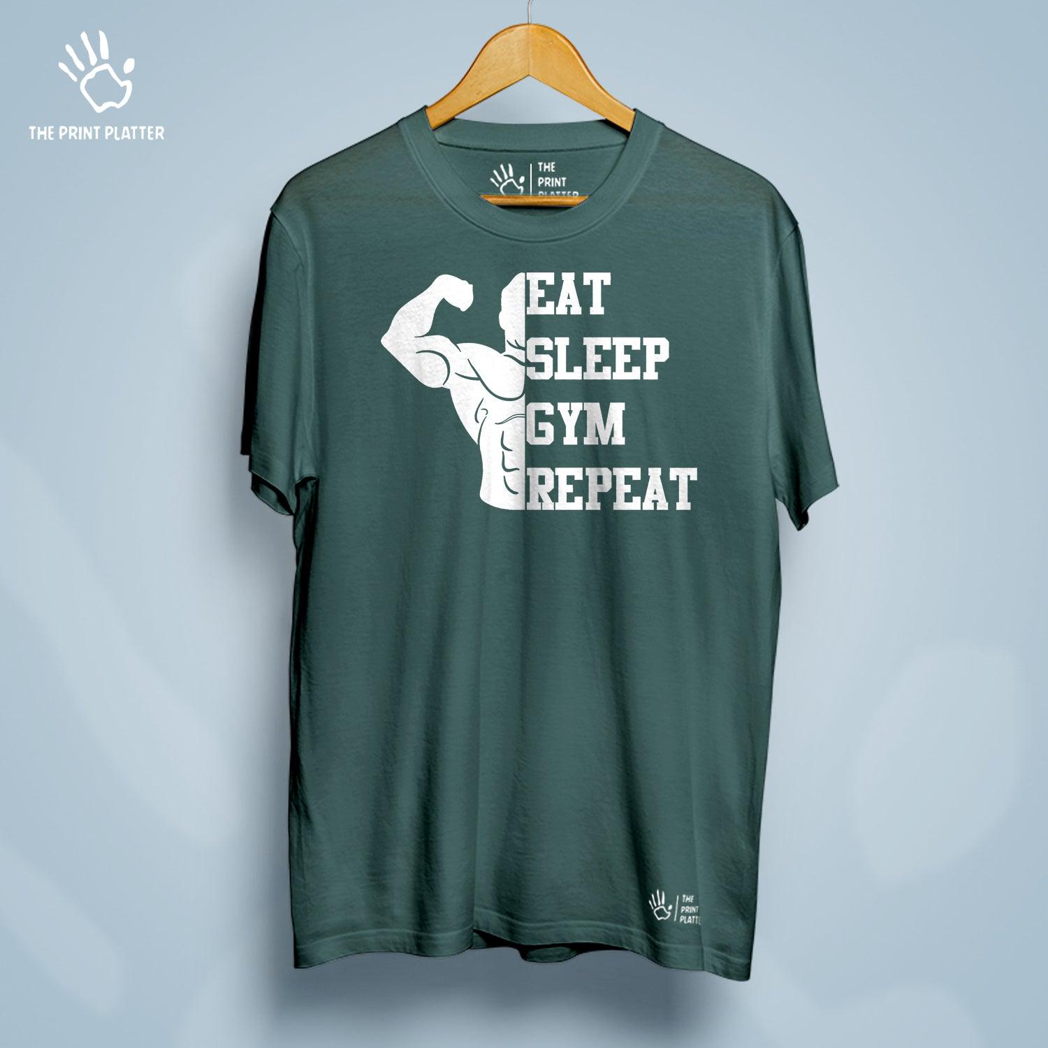 Eat Sleep Gym Repeat Cotton Bio Wash 180gsm T-shirt | T-R20