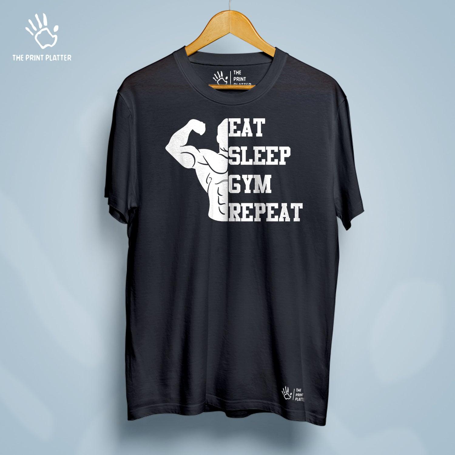 Eat Sleep Gym Repeat Cotton Bio Wash 180gsm T-shirt | T-R20