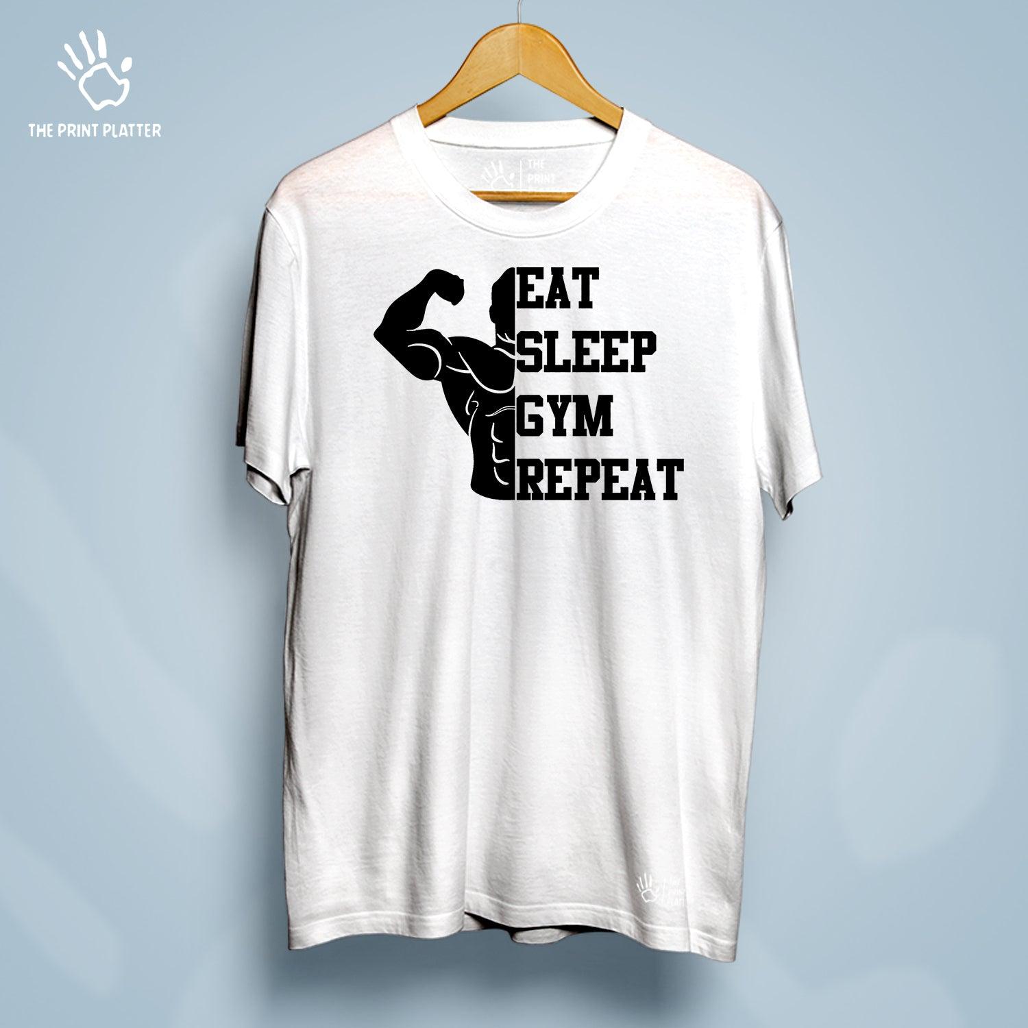 Eat Sleep Gym Repeat Cotton Bio Wash 180gsm T-shirt | T-R20