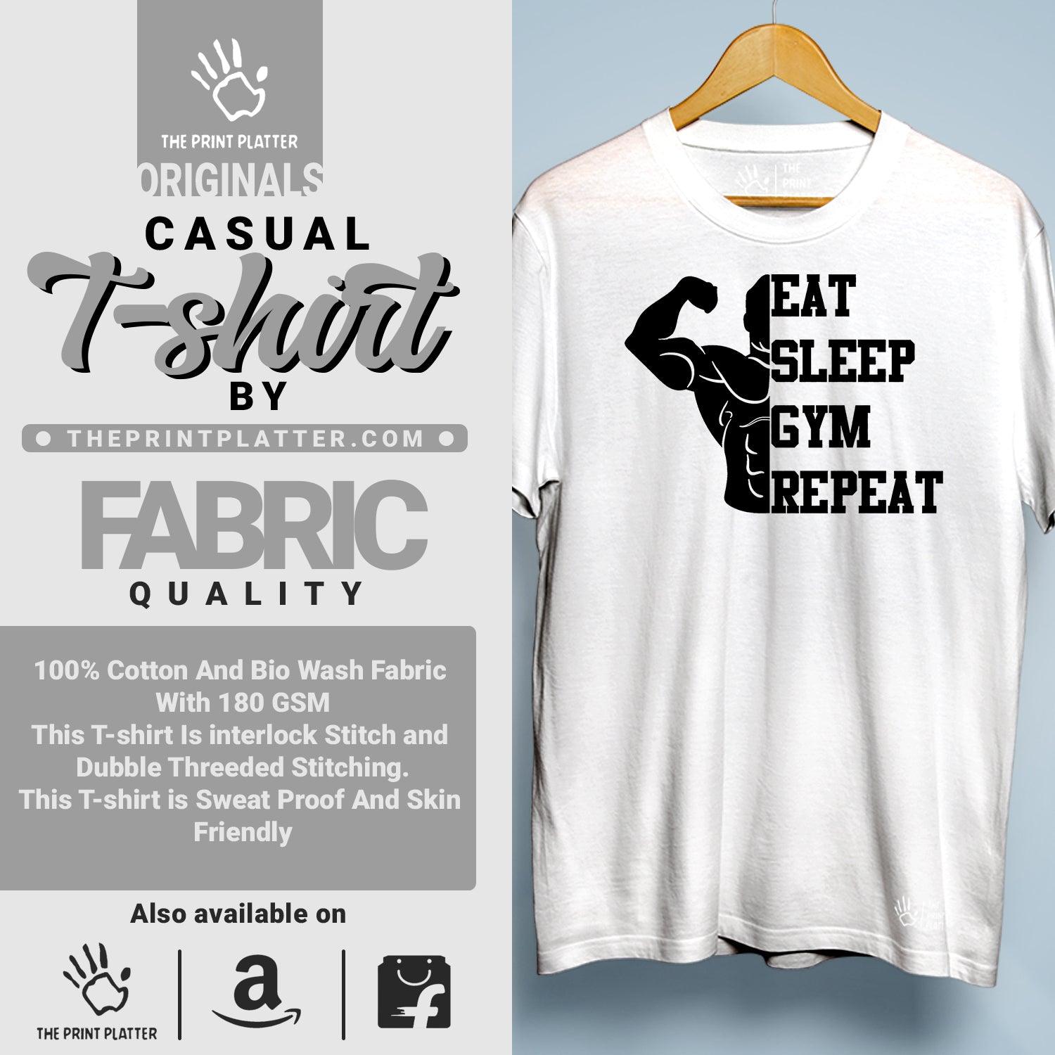 Eat Sleep Gym Repeat Cotton Bio Wash 180gsm T-shirt | T-R20