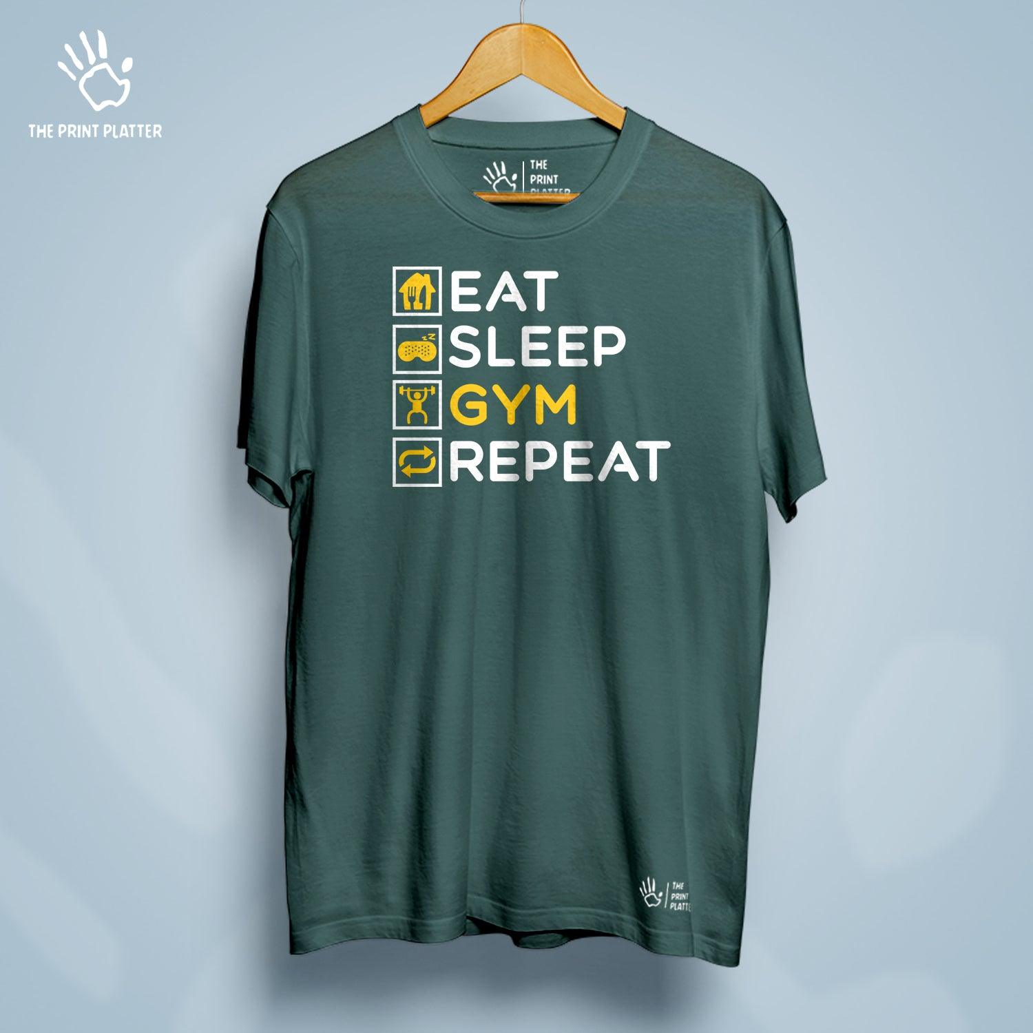 Eat Sleep Gym Repeat Cotton Bio Wash 180gsm T-shirt | T-R21