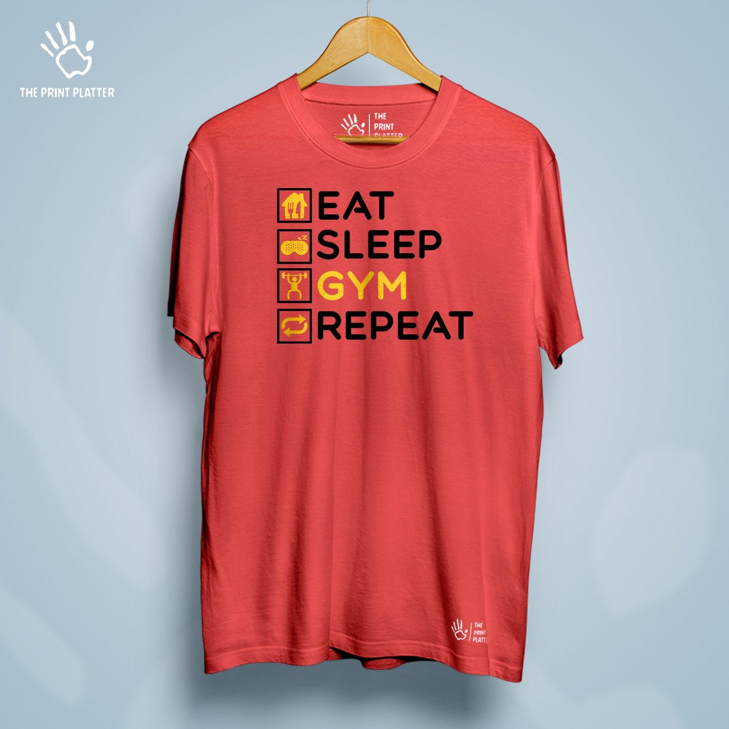 Eat Sleep Gym Repeat Cotton Bio Wash 180gsm T-shirt | T-R21