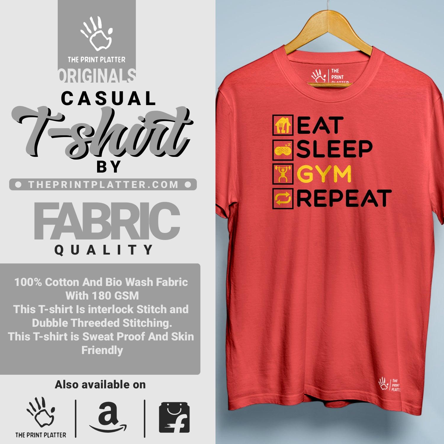 Eat Sleep Gym Repeat Cotton Bio Wash 180gsm T-shirt | T-R21