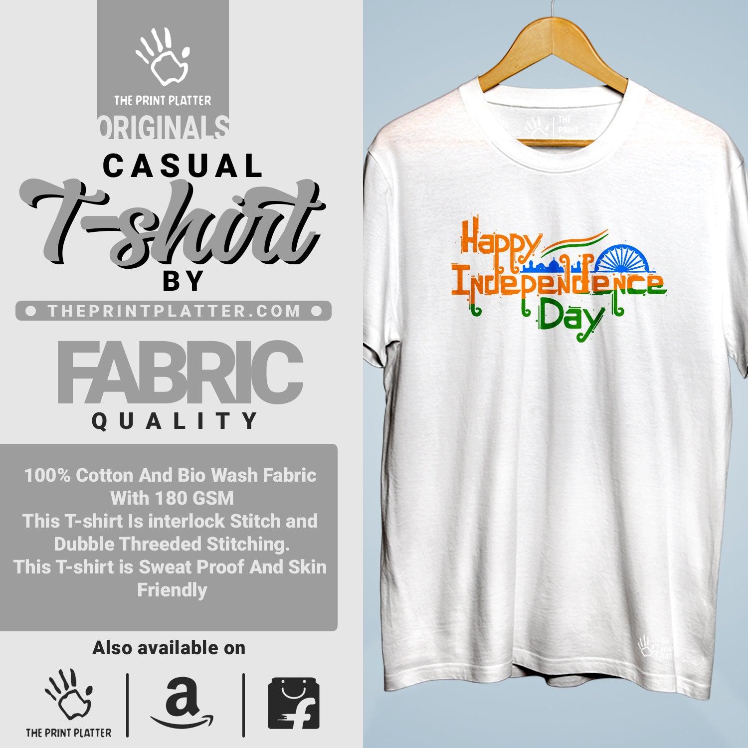 Happy Independence Day Cotton Bio Wash 180gsm T-shirt | T-R320