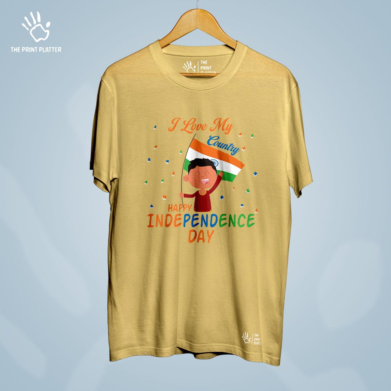 I Love My Country Happy Independence Day Cotton Bio Wash 180gsm T-shirt | T-R321