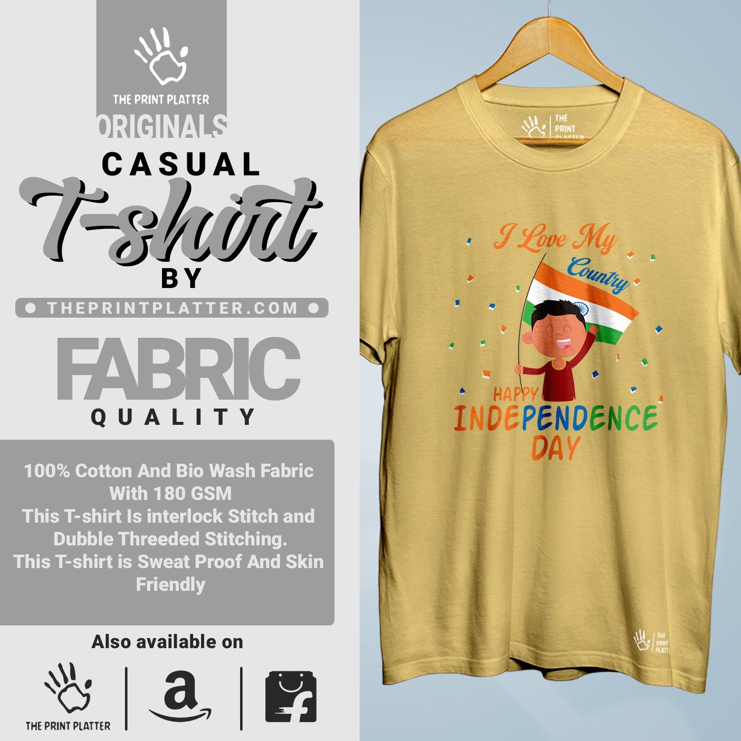 I Love My Country Happy Independence Day Cotton Bio Wash 180gsm T-shirt | T-R321