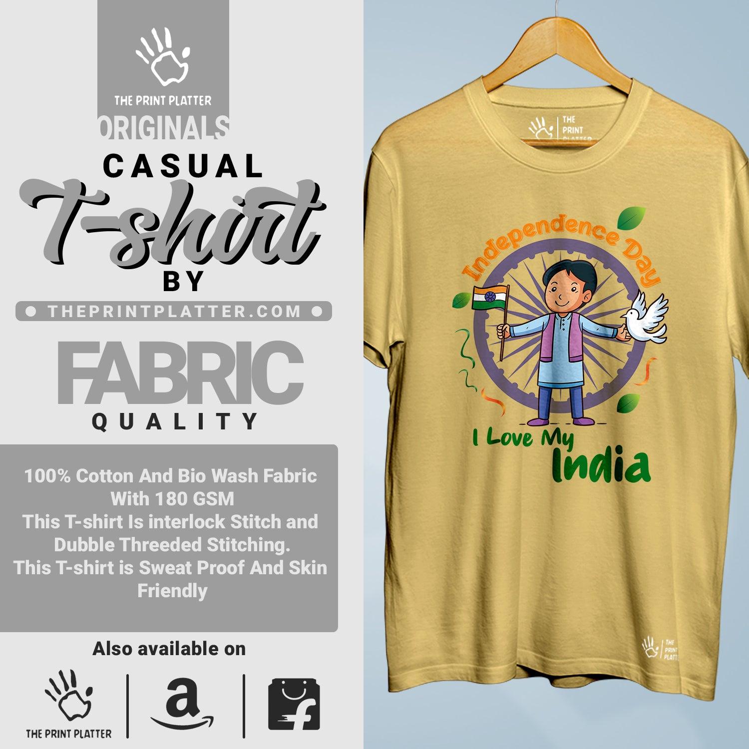 Independence Day I Love My India Cotton Bio Wash 180gsm T-shirt | T-R323