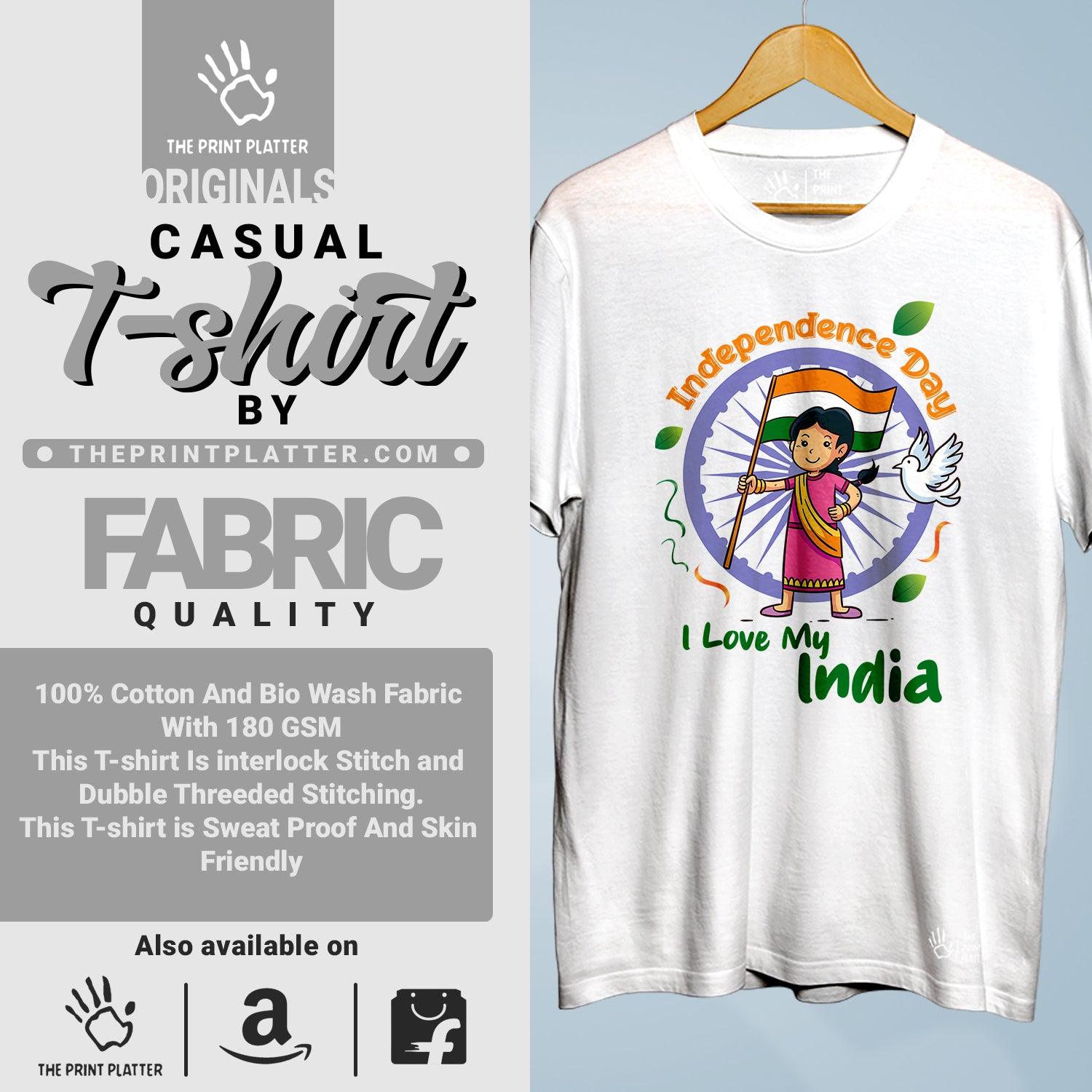 Independence Day I Love My India Cotton Bio Wash 180gsm T-shirt | T-R324