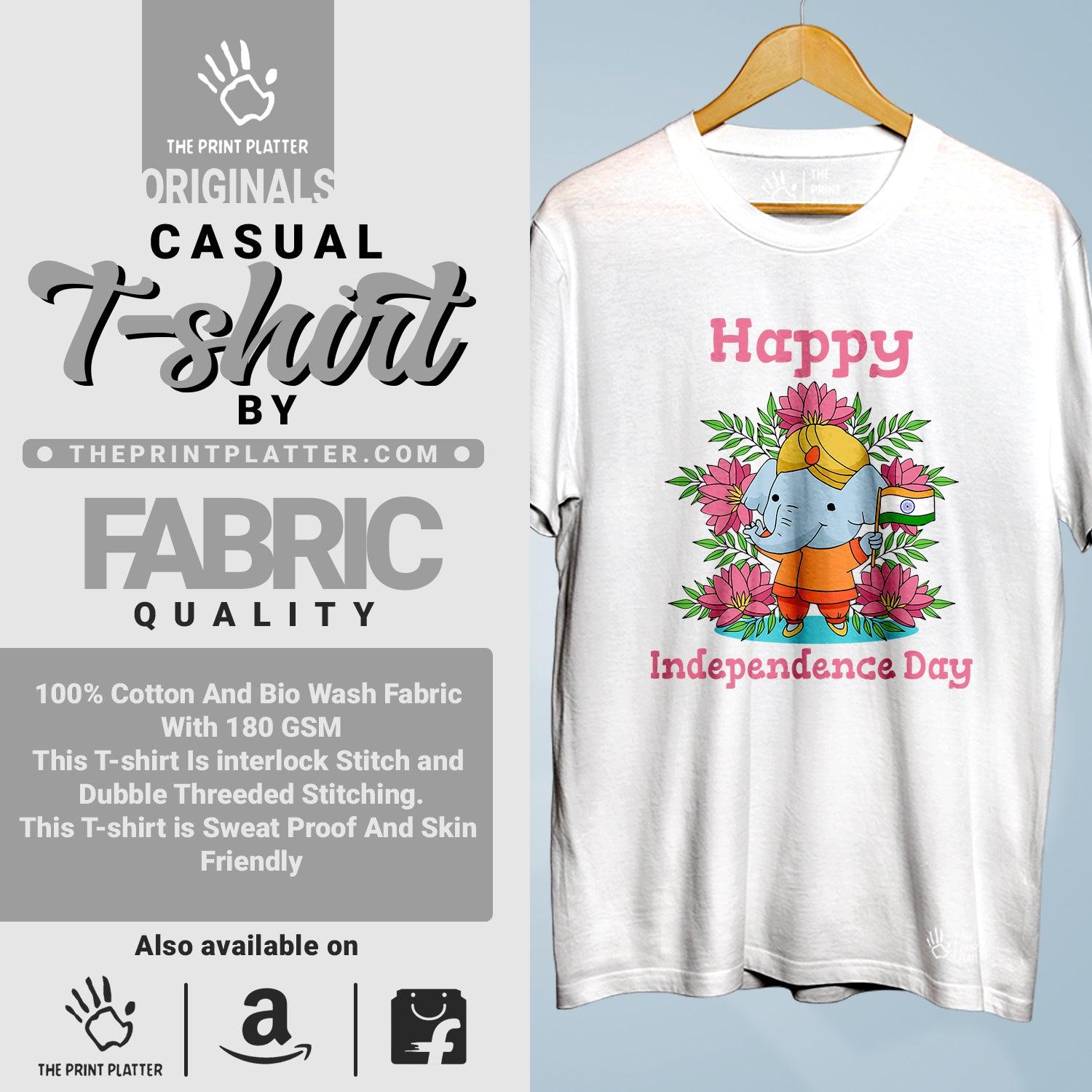 Happy Independence Day Cotton Bio Wash 180gsm T-shirt | T-R325