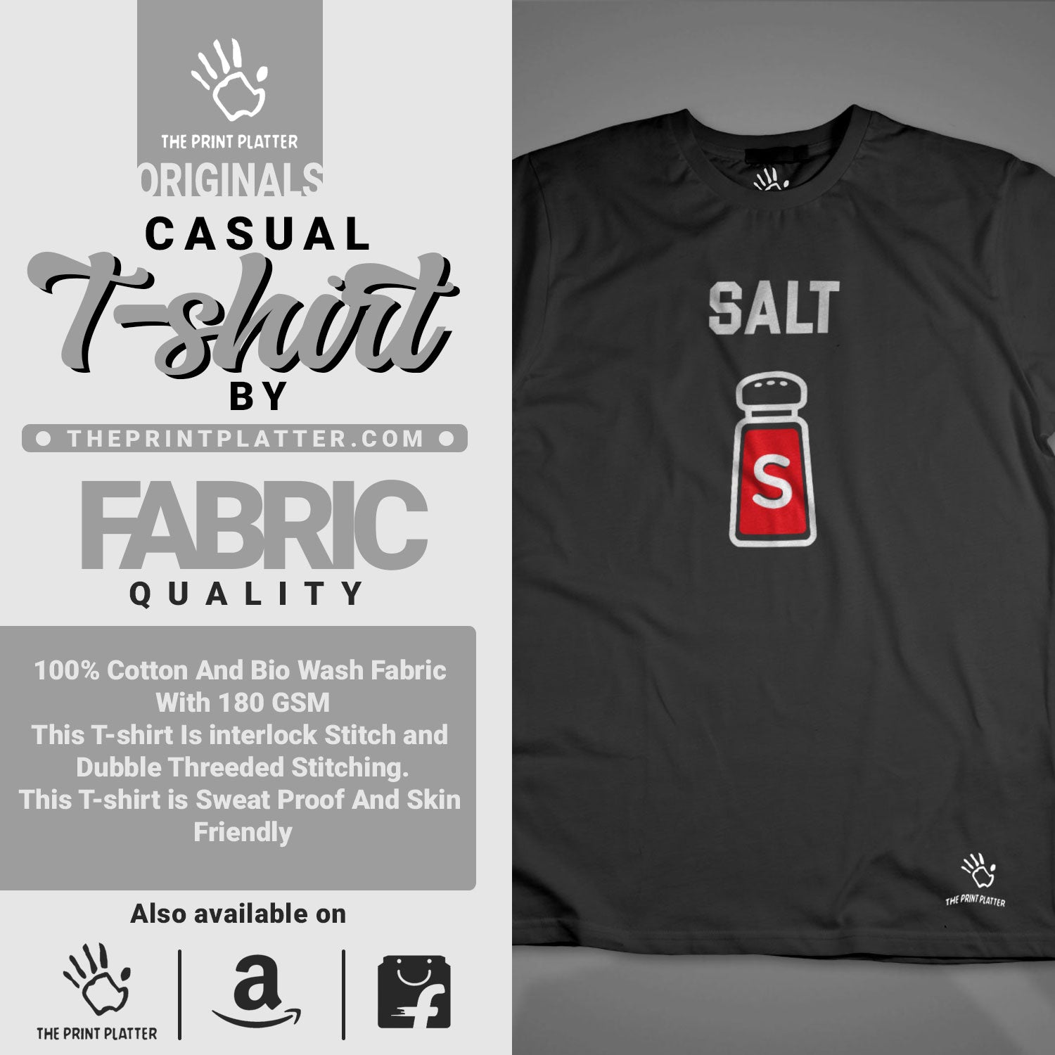 SALT Casual wear Cotton Bio Wash 180gsm T-shirt | T15-SALT