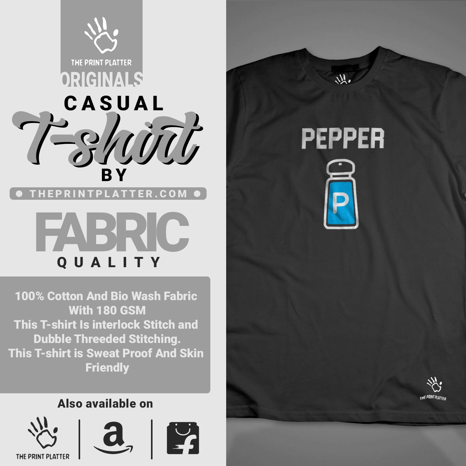 PEPPER Casual wear Cotton Bio Wash 180gsm T-shirt | T16-PEPPER