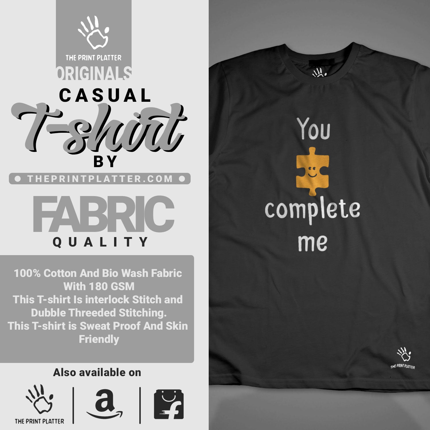 YOU COMPLETE ME T-SHIRT CASUAL WEAR |T18-YOUCOMPLETEME