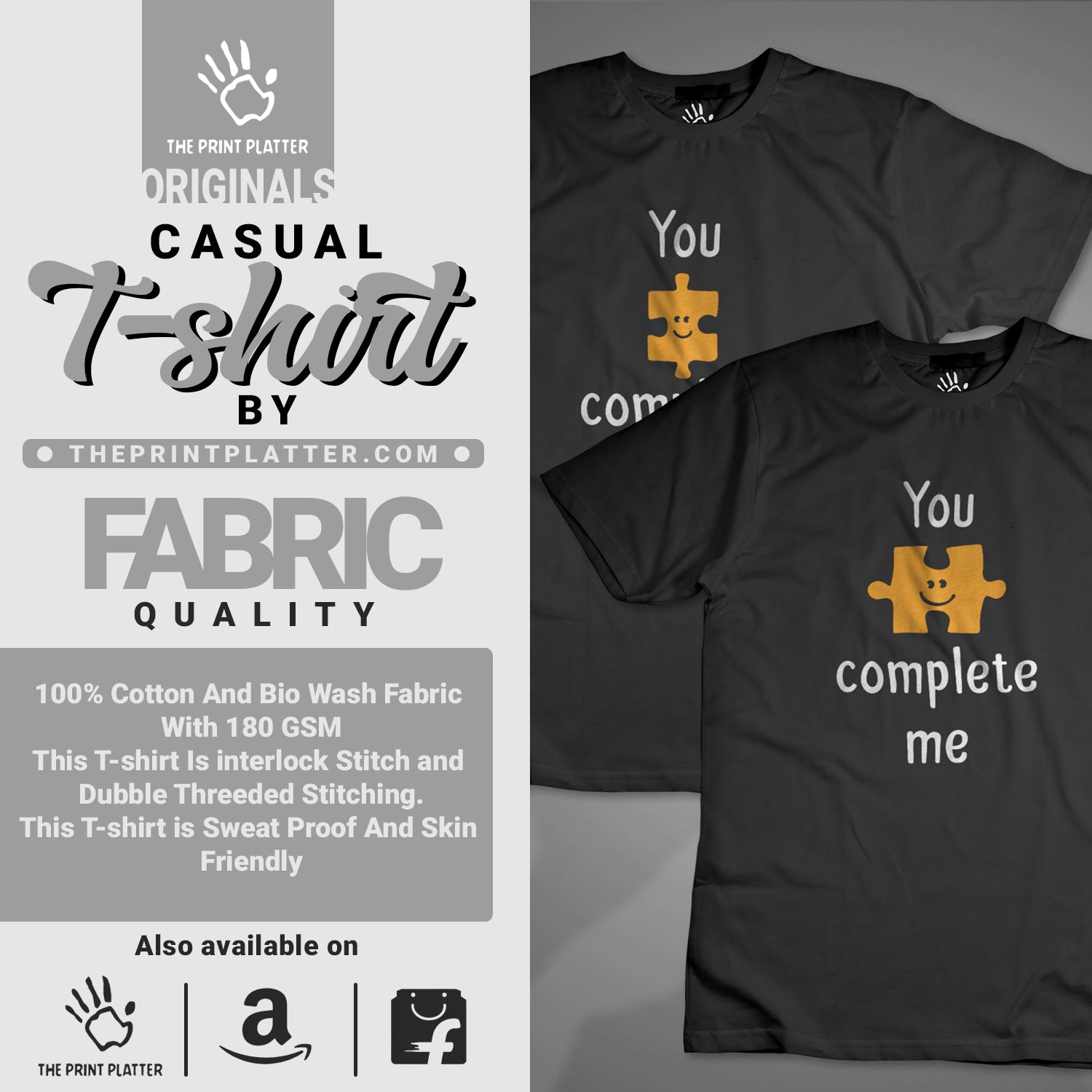 You Complete Me Cotton Bio Wash 180gsm T-shirt | T20-YouComplteMee