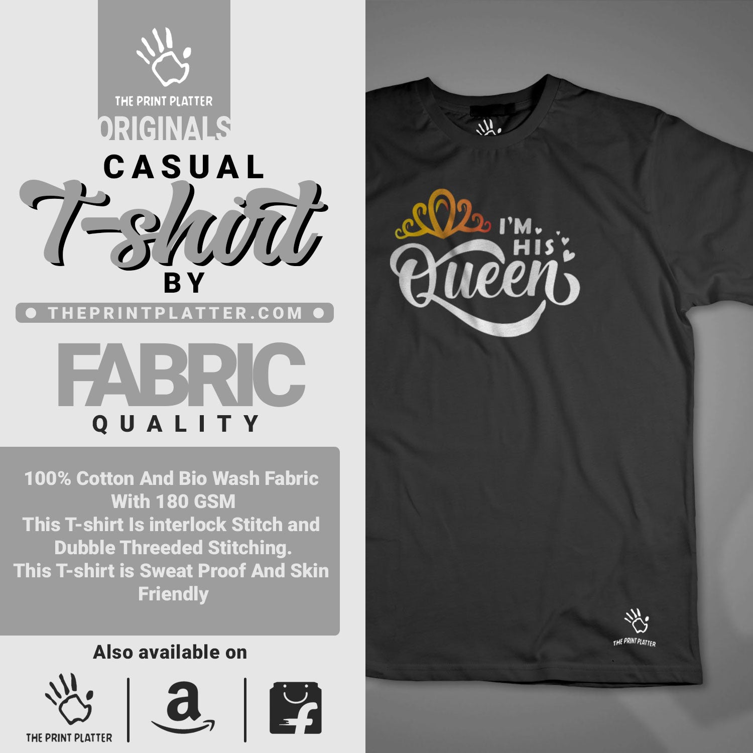 IM His Queen Cotton Bio Wash 180gsm T-shirt |T28....