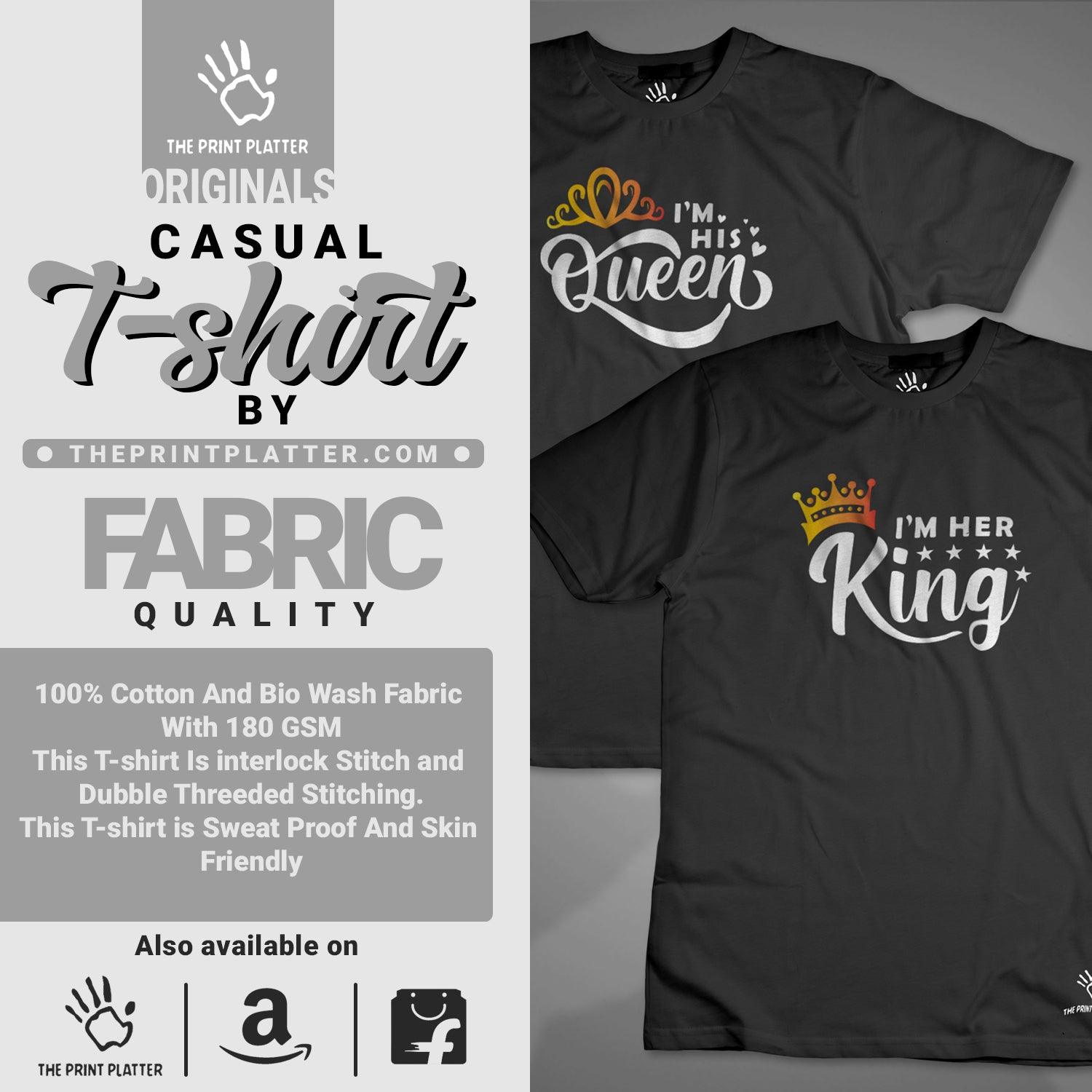 King & Queen Cotton Bio Wash 180gsm T-shirt | T29-IamHer&His
