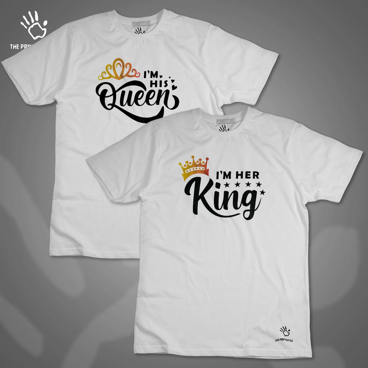 King & Queen Cotton Bio Wash 180gsm T-shirt | T29-IamHer&His....