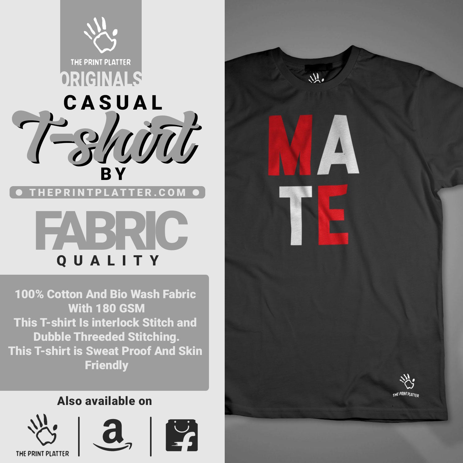 MATE Casual Wear Cotton Bio Wash 180gsm T-shirt | T31-MATE