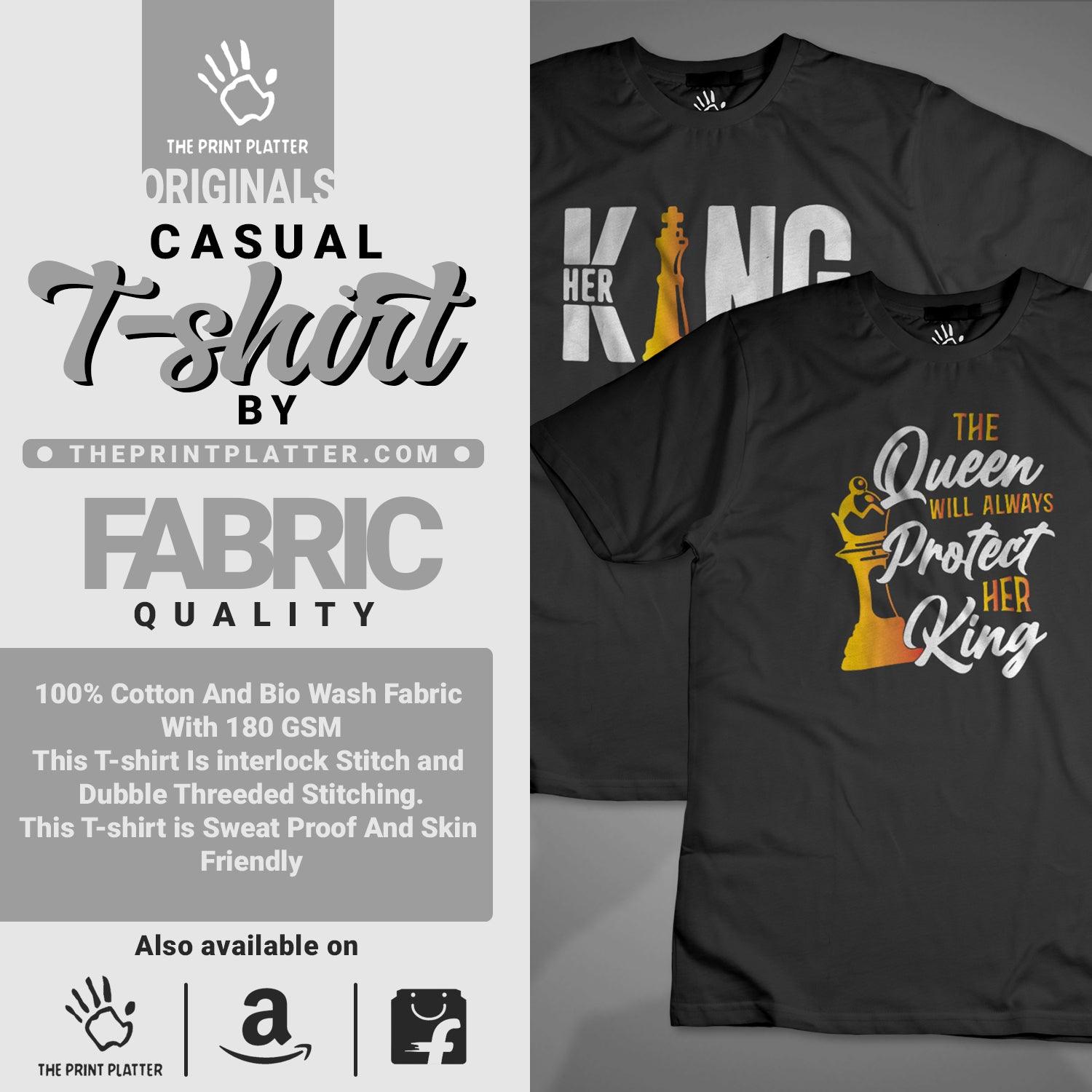 King & Queen Cotton Bio Wash 180gsm T-shirt | T41-King&QueenOfChess