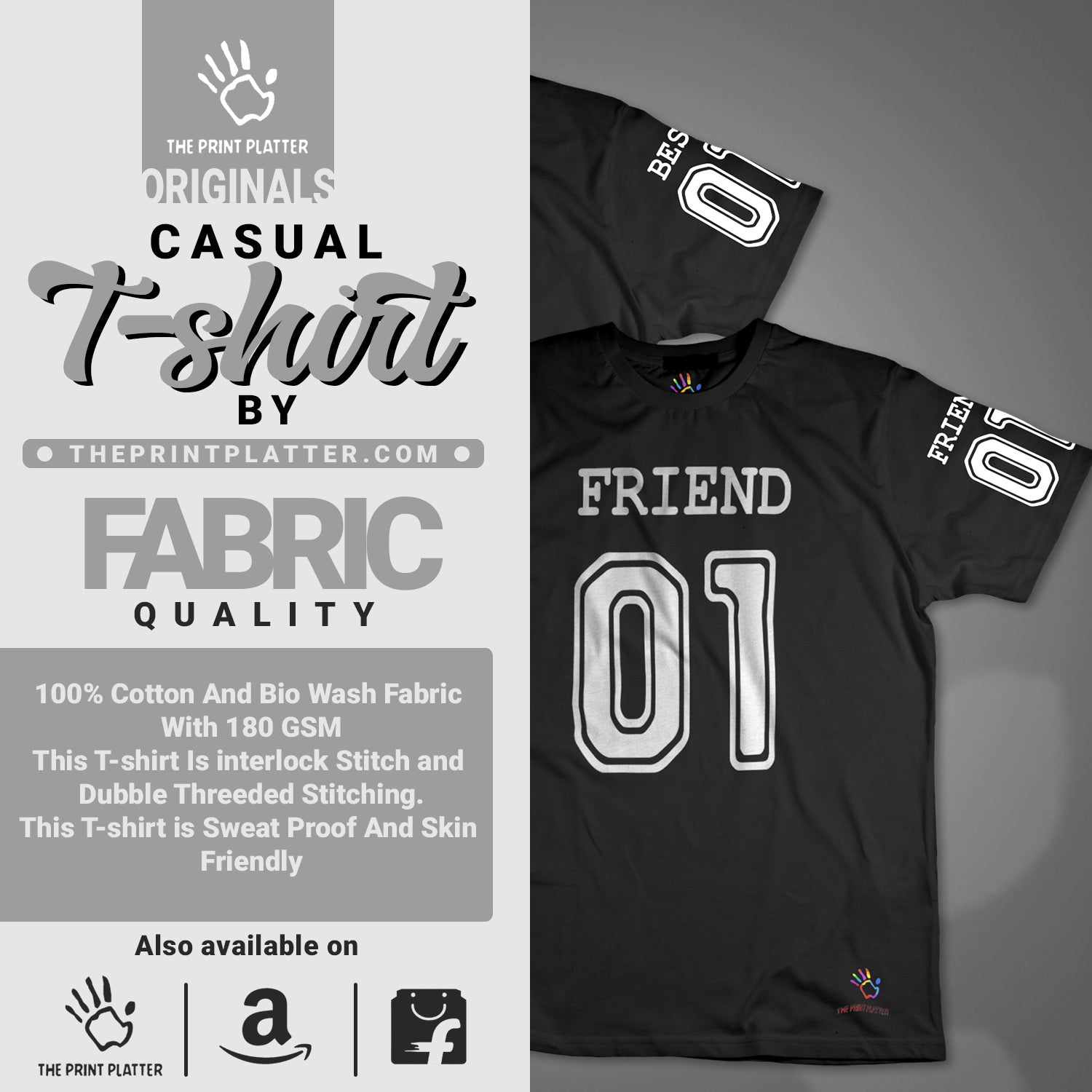 Best Friend Cotton Bio Wash 180gsm T-shirt | T62-BestFriend01.....