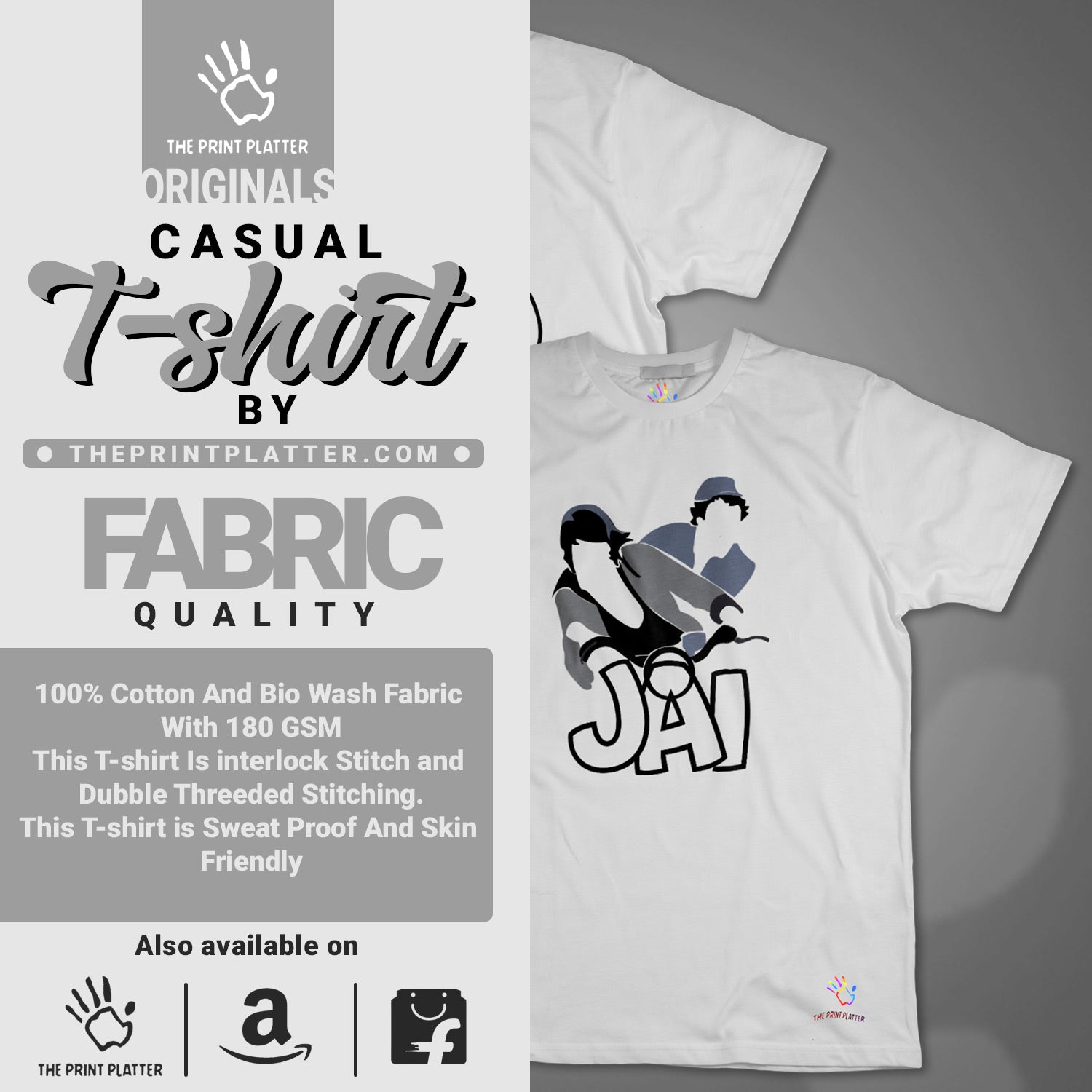 Jai Veeru Cotton Bio Wash 180gsm T-shirt | T71-JaiVeeru.....