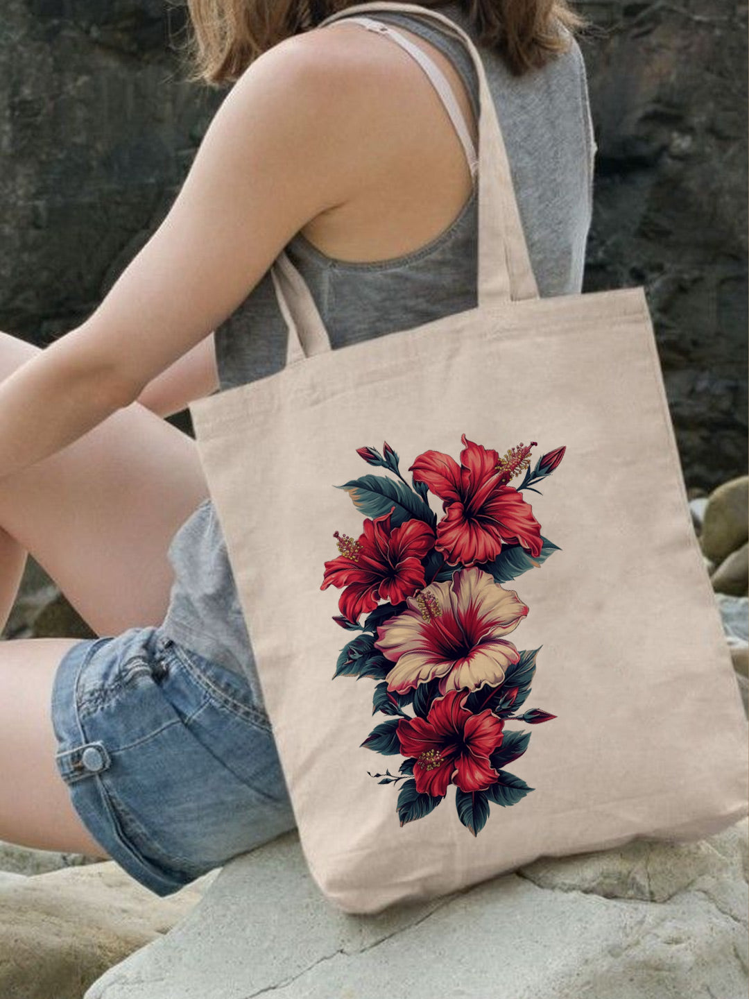 hibiscus flower Tote Bag –  Nature illustration Reusable Jute/Canvas Tote Bag