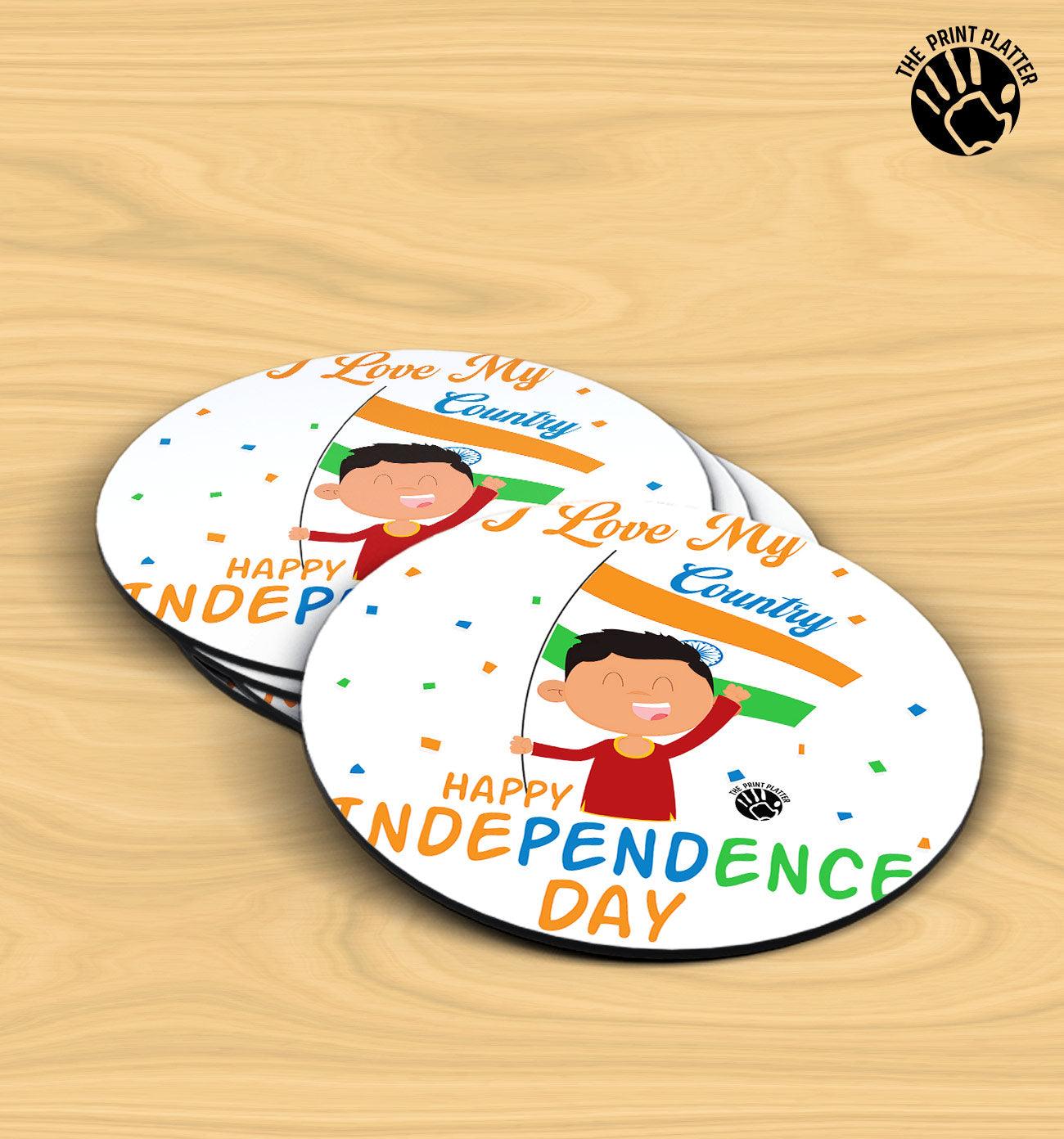 I Love My Country Happy Indipendence Day - MDF Tea Coaster Pack Of 4 | TC-03