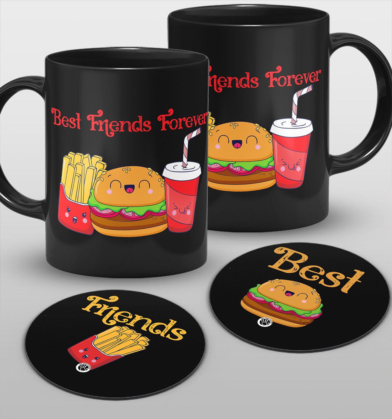 Best Friends Forever Full Black cermic Coffee Mug With Tea Coster 330 ml, Microwave & Dishwasher Safe Pack Of 2| TM-05 Dubble