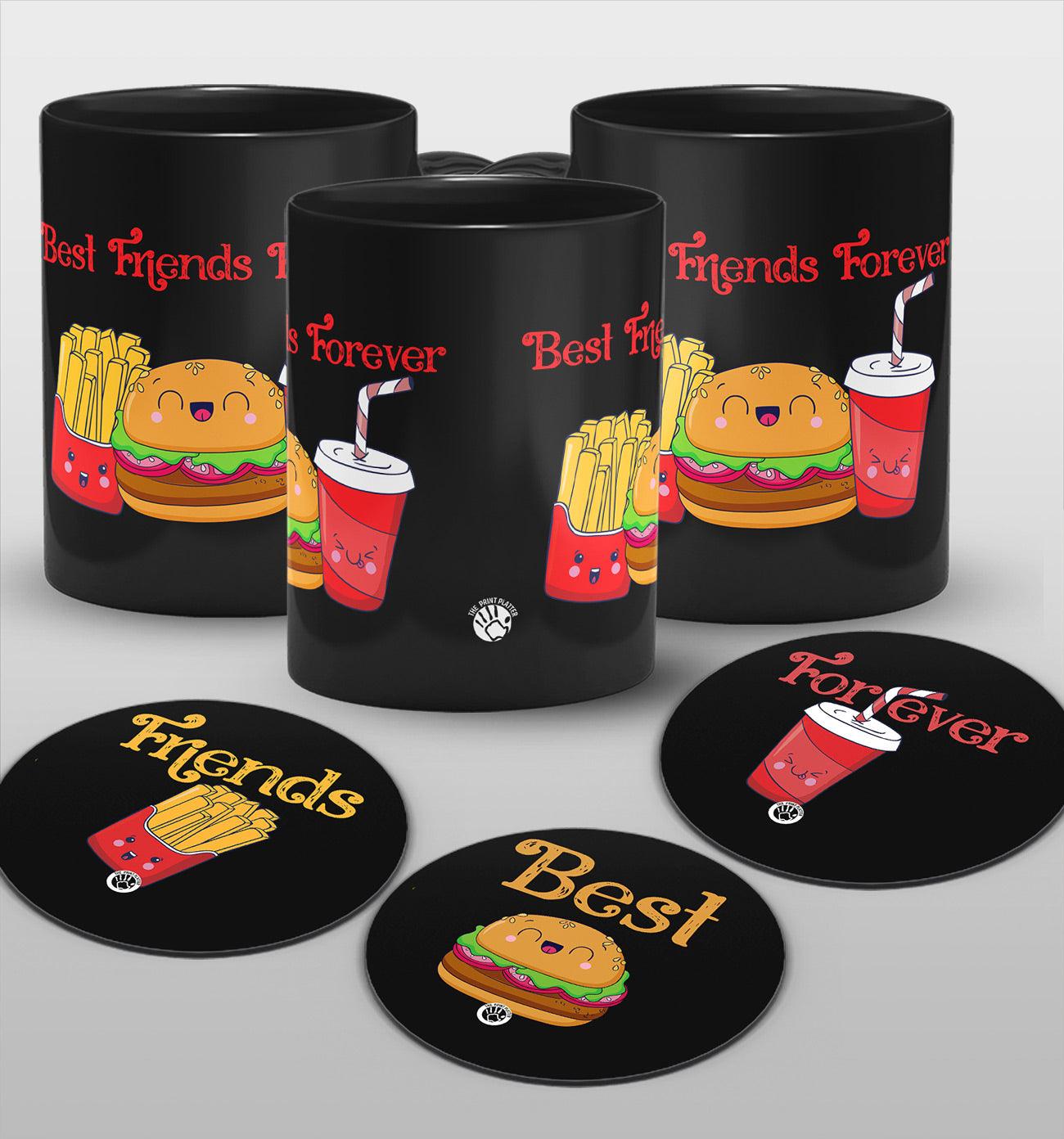 Best Friends Forever Full Black cermic Coffee Mug With Tea Coster 330 ml, Microwave & Dishwasher Safe Pack Of 3 | TM-05 Tripal
