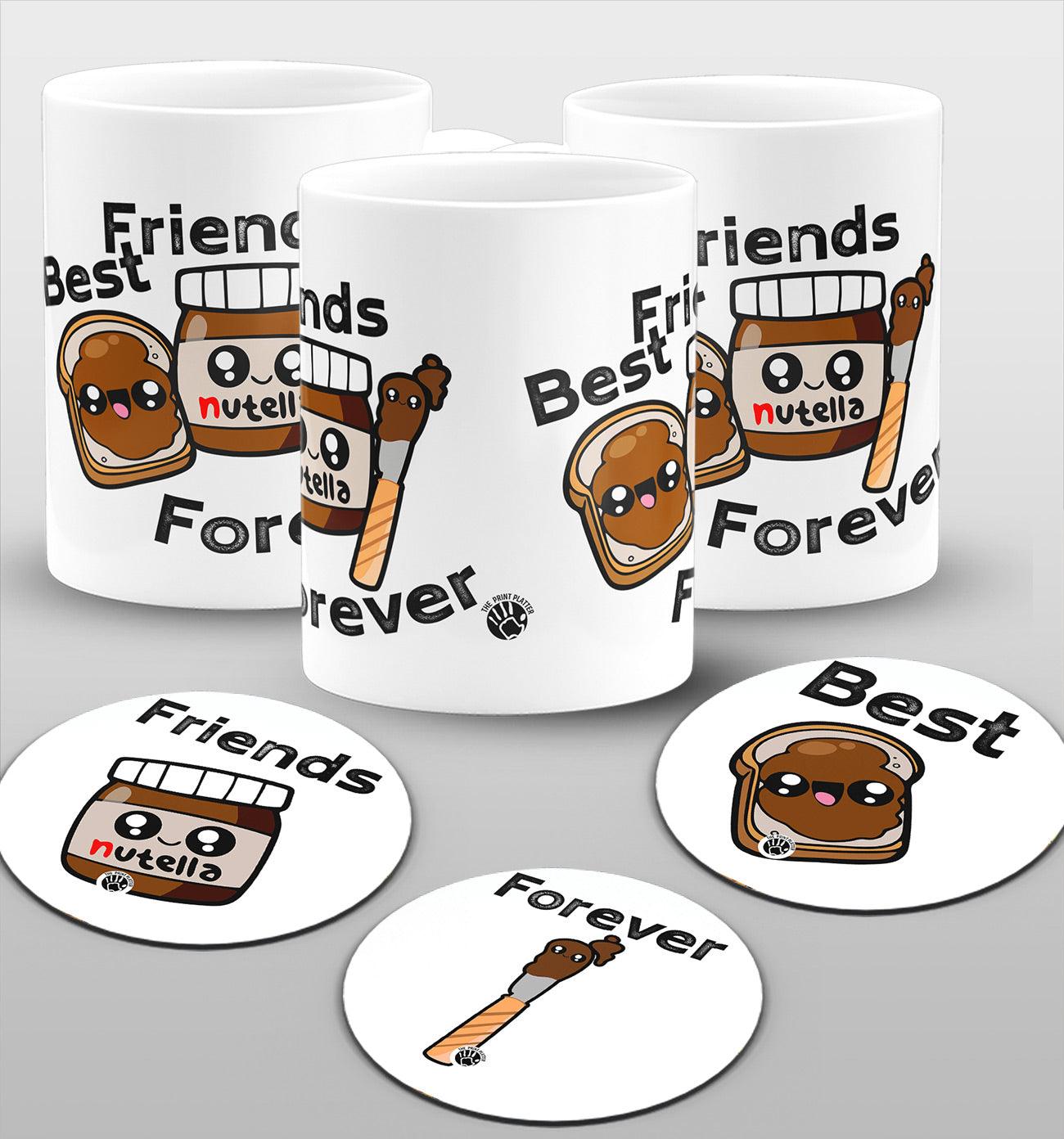 Best Friends Forever White cermic Coffee Mug With Tea Coster 330 ml, Microwave & Dishwasher Safe Pack Of 3 | TM-06 Tripal
