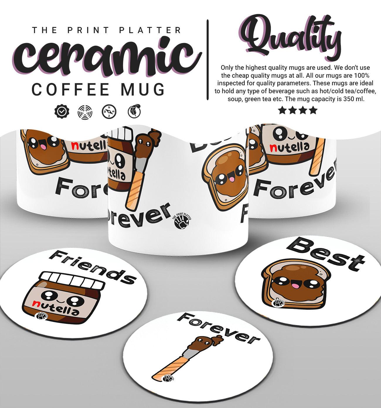 Best Friends Forever White cermic Coffee Mug With Tea Coster 330 ml, Microwave & Dishwasher Safe Pack Of 3 | TM-06 Tripal