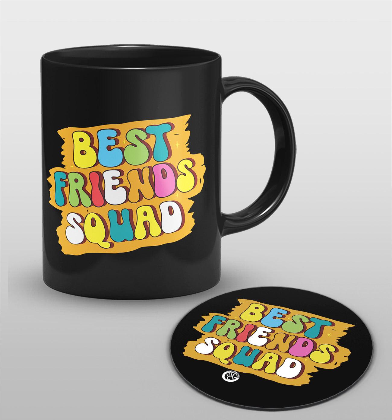 Best Friends Squad Full Black cermic Coffee Mug With Tea Coster 330 ml, Microwave & Dishwasher Safe | TM-08