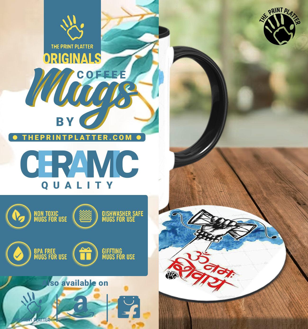 Shiv Damru Inside Black Ceramic Coffee Mug With Tea Coaster 330 ml, Microwave & Dishwasher Safe| TM-12