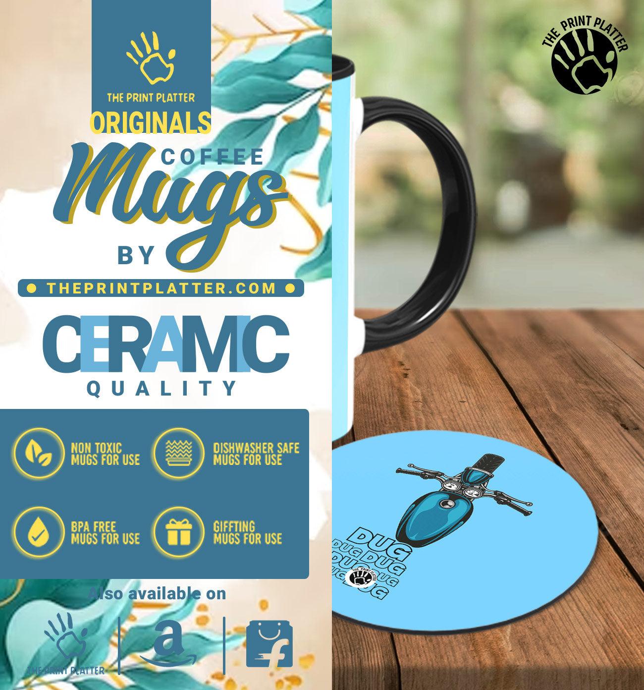 Dug Dug Dug Inside Black Cermic Coffee Mug With Tea Coster 330 ml, Microwave & Dishwasher Safe| TM-R132