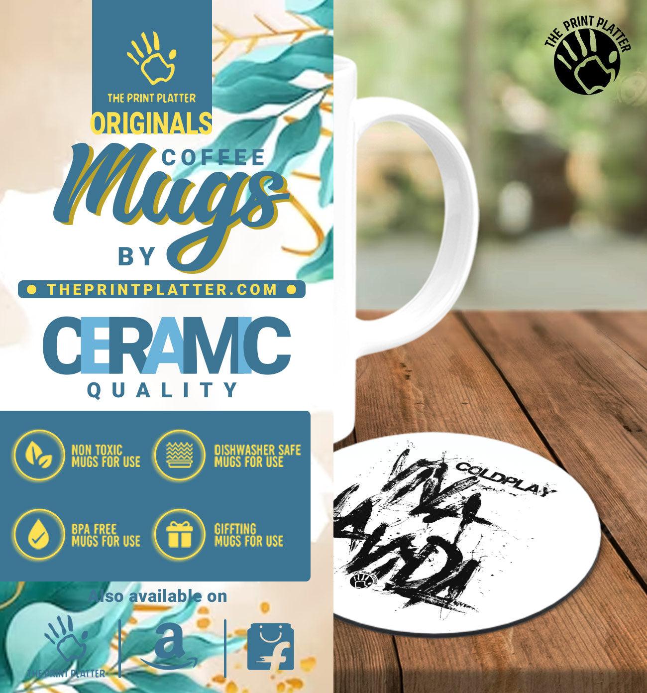 Viva Lavida White Cermic Coffee Mug With Tea Coster 330 ml, Microwave & Dishwasher Safe| TM-R138