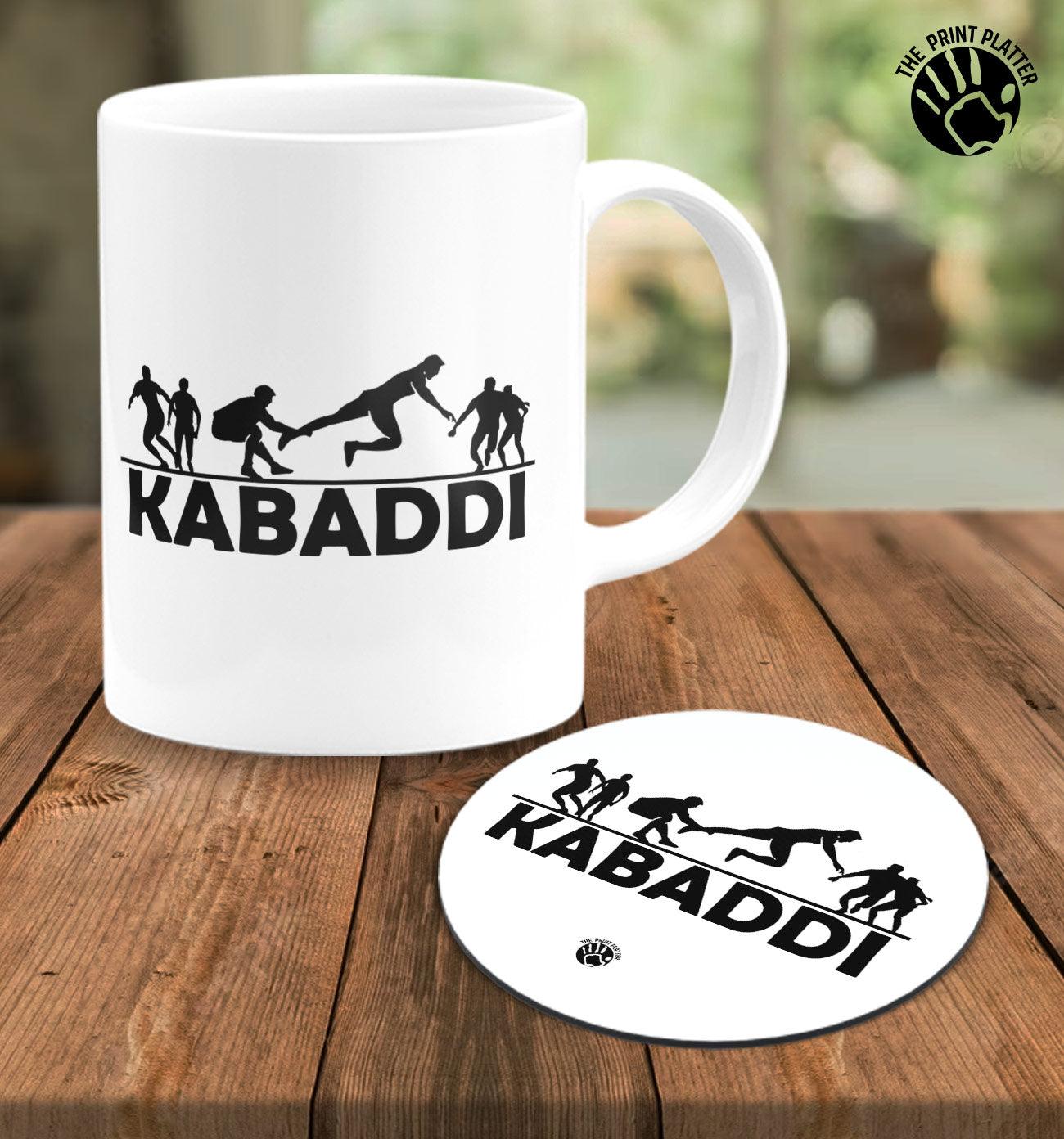 Kabaddi White Cermic Coffee Mug With Tea Coster 330 ml, Microwave & Dishwasher Safe| TM-R145