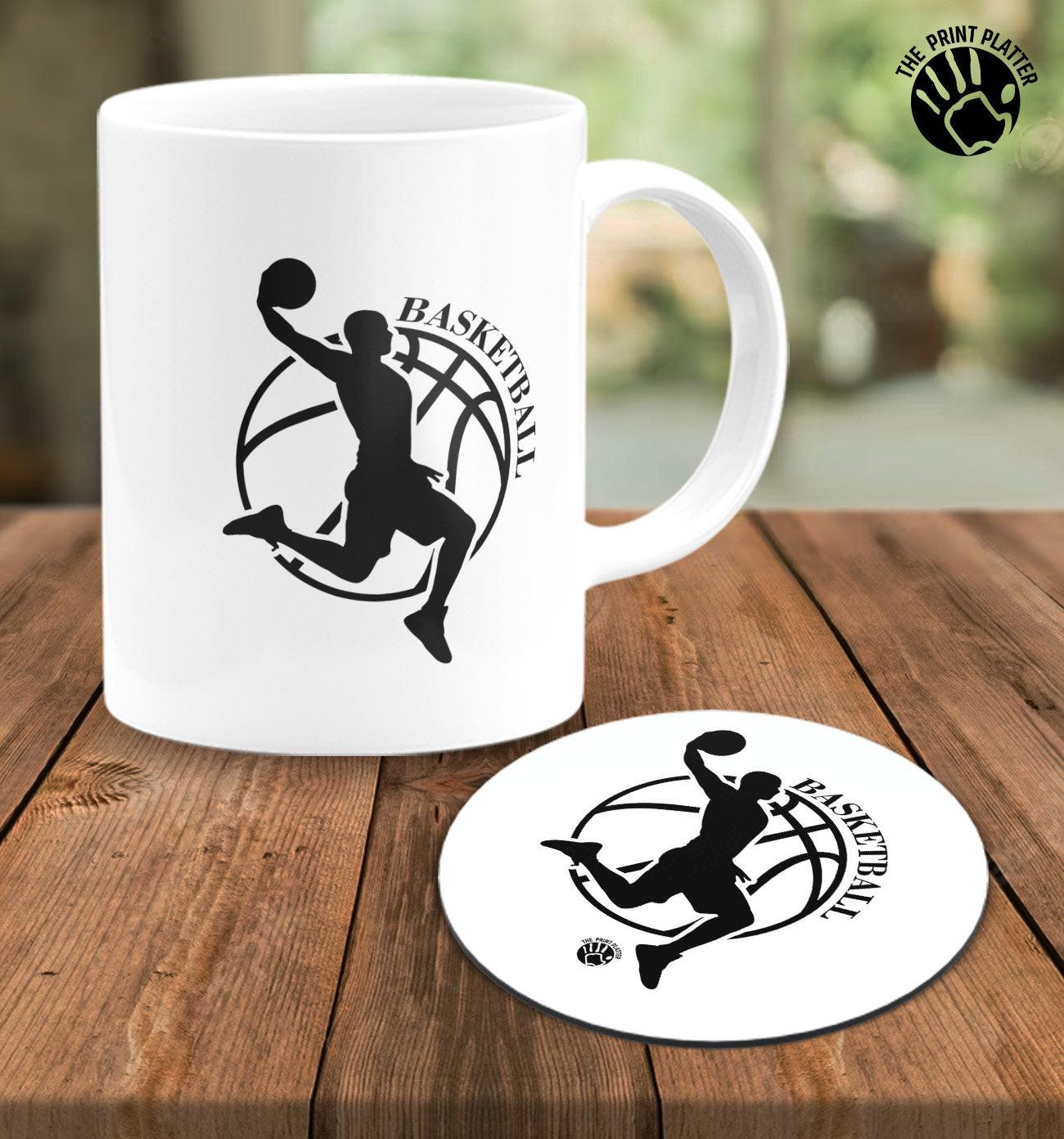Basketball White Cermic Coffee Mug With Tea Coster 330 ml, Microwave & Dishwasher Safe| TM-R164