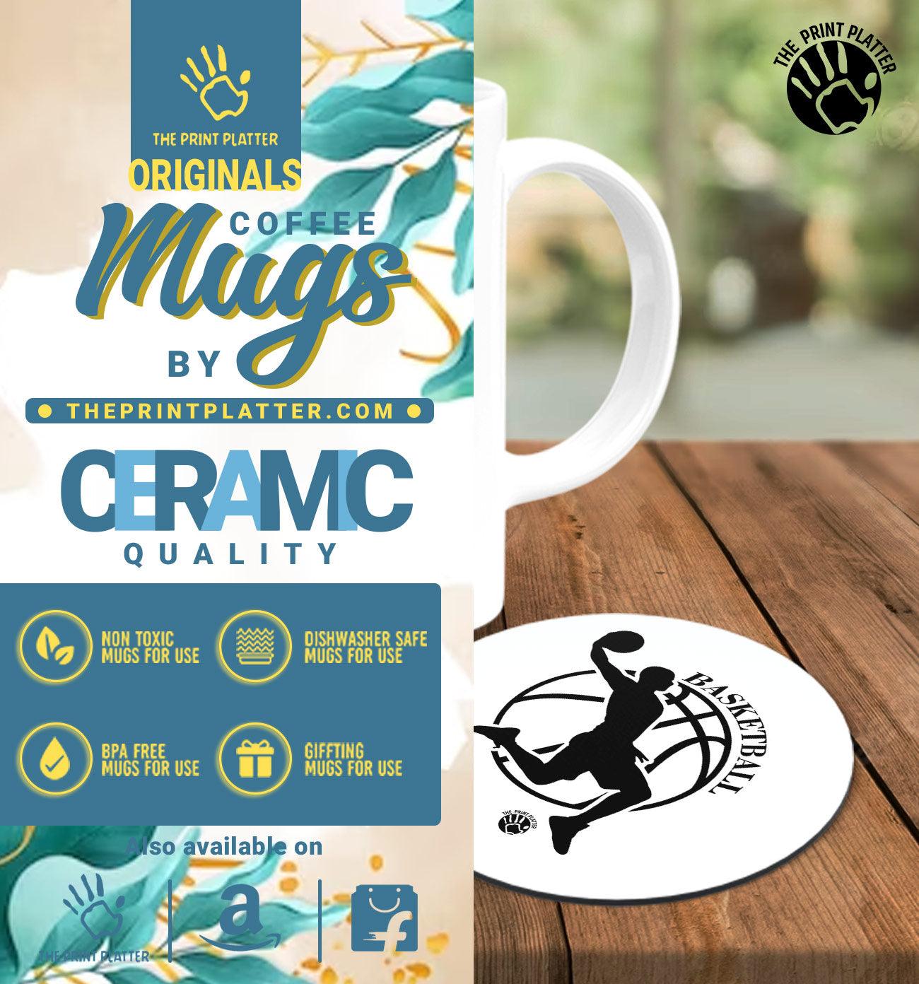 Basketball White Cermic Coffee Mug With Tea Coster 330 ml, Microwave & Dishwasher Safe| TM-R164