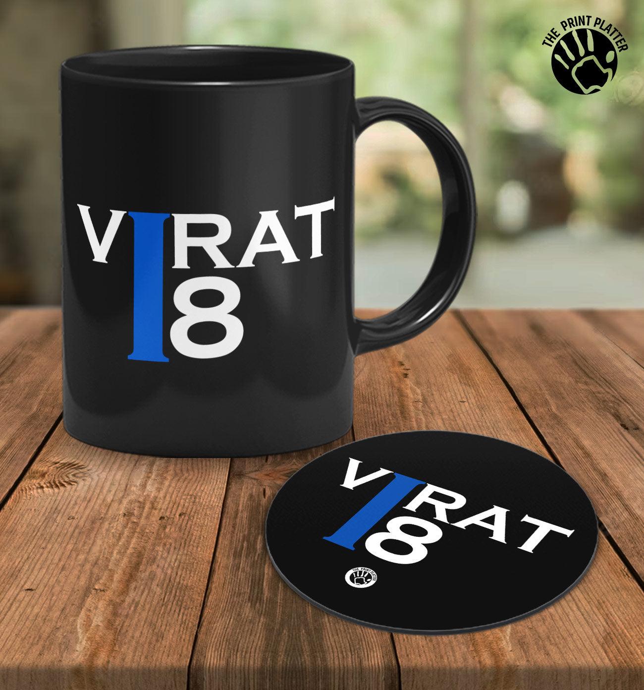 King Kohli Full Black Cermic Coffee Mug With Tea Coster 330 ml, Microwave & Dishwasher Safe| TM-R189