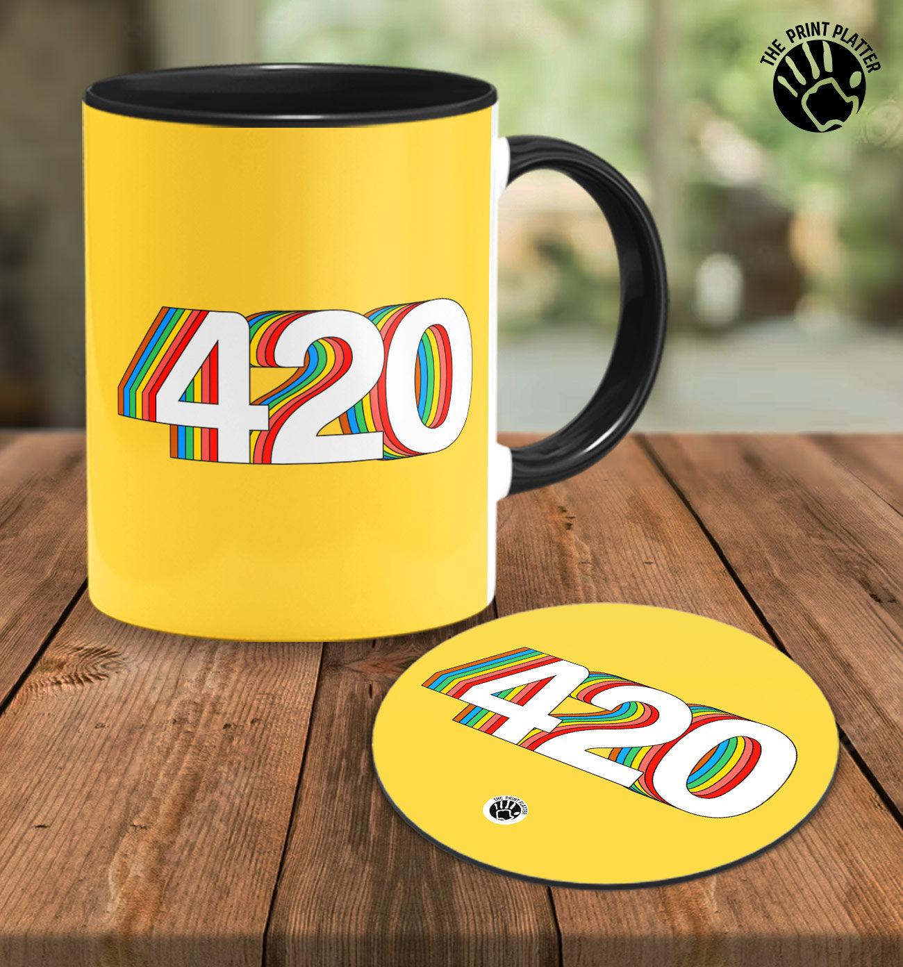 420 Inside black Cermic Coffee Mug With Tea Coster 330 ml, Microwave & Dishwasher Safe| TM-R239