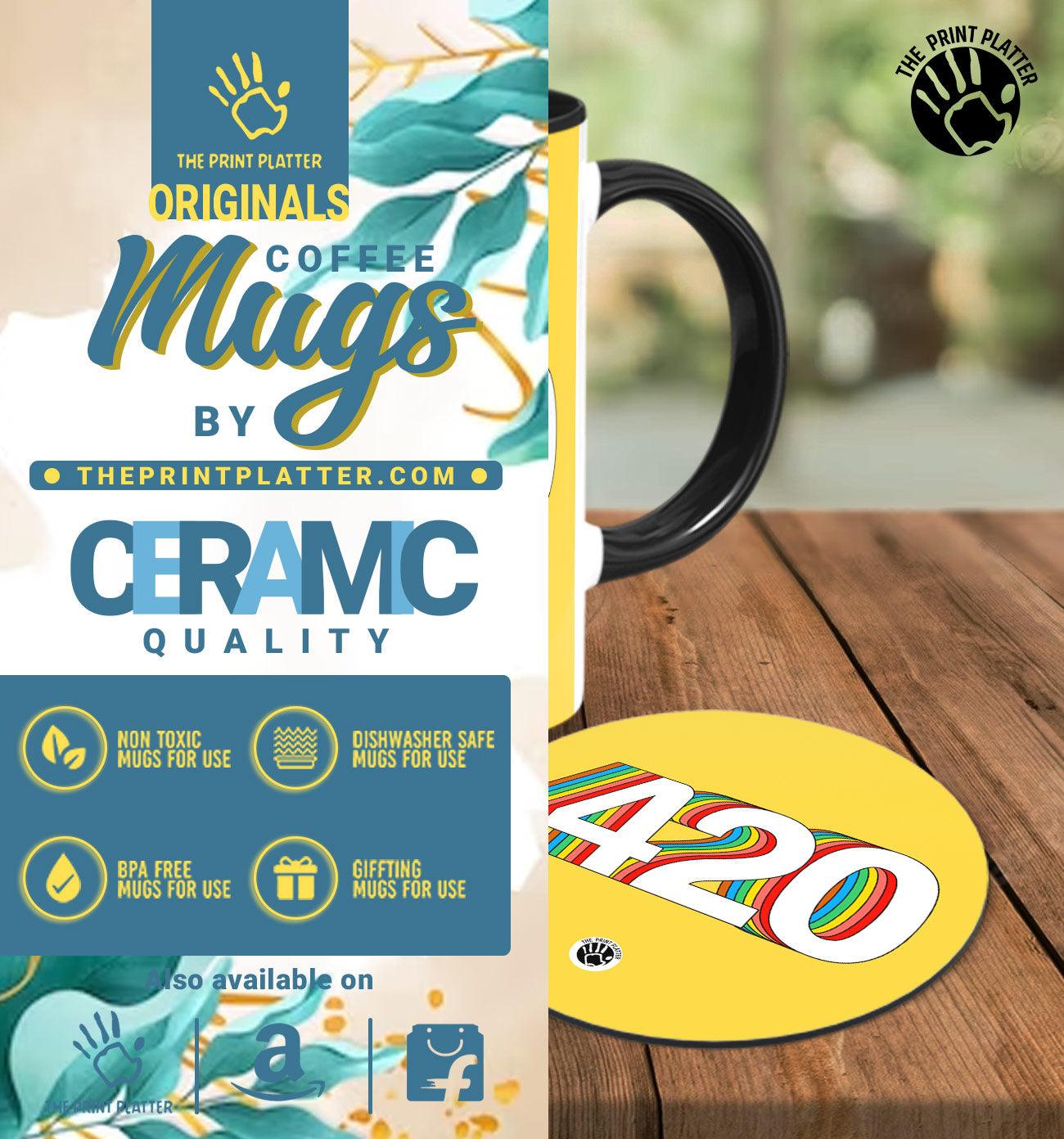 420 Inside black Cermic Coffee Mug With Tea Coster 330 ml, Microwave & Dishwasher Safe| TM-R239