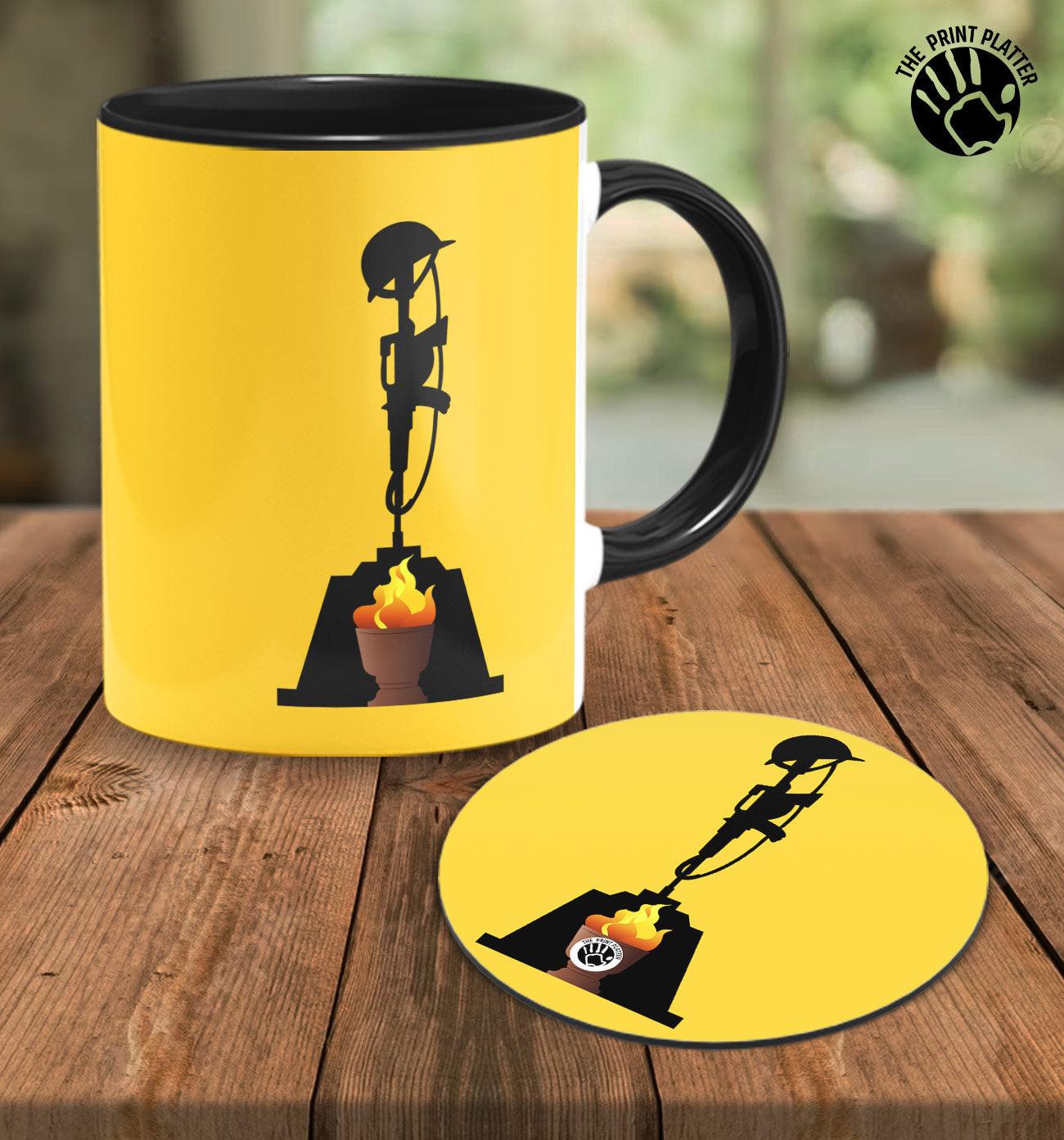 Army Inside black Cermic Coffee Mug With Tea Coster 330 ml, Microwave & Dishwasher Safe| TM-R240