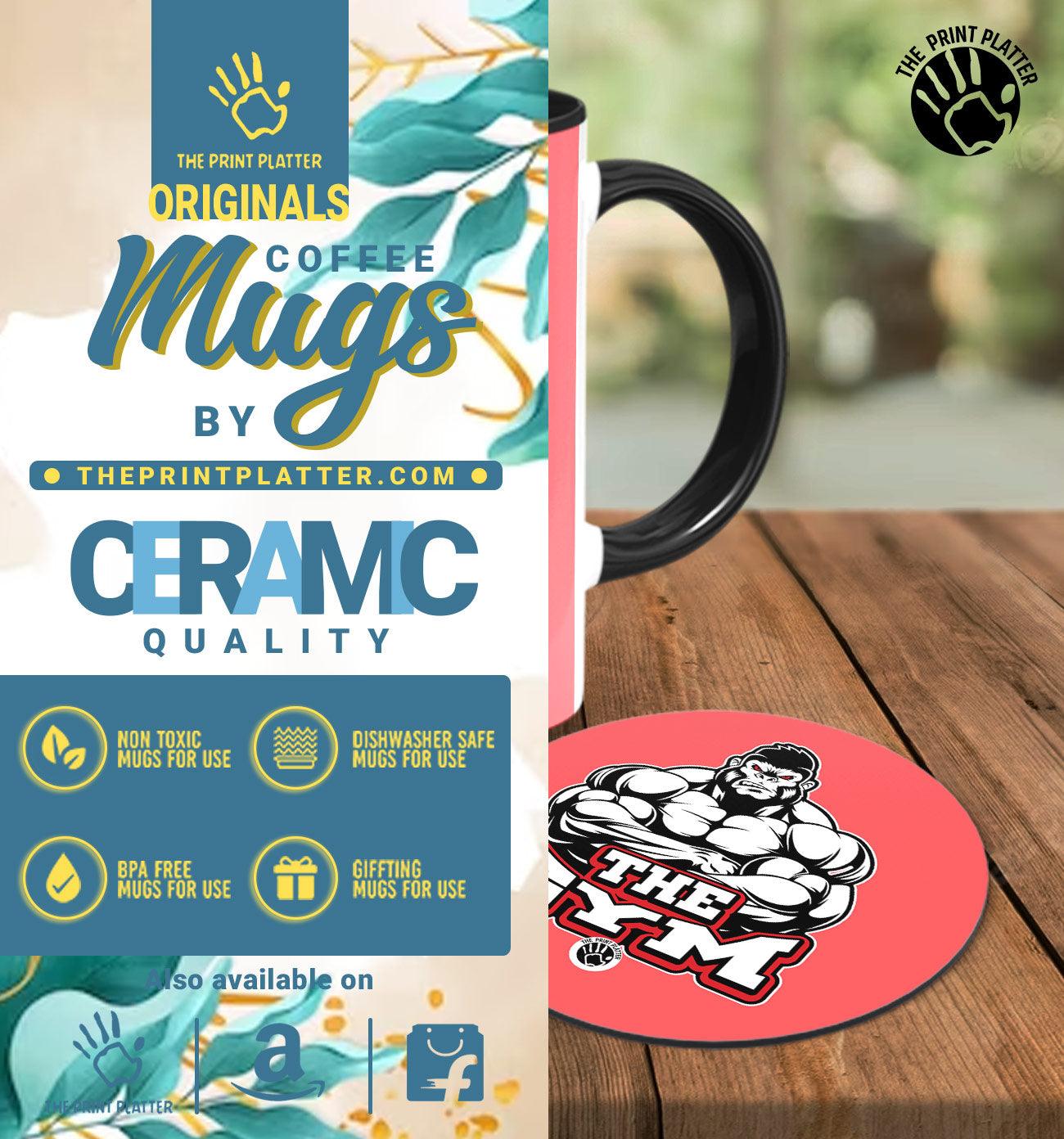 The GYM Inside Black Cermic Coffee Mug With Tea Coster 330 ml, Microwave & Dishwasher Safe| TM-R34