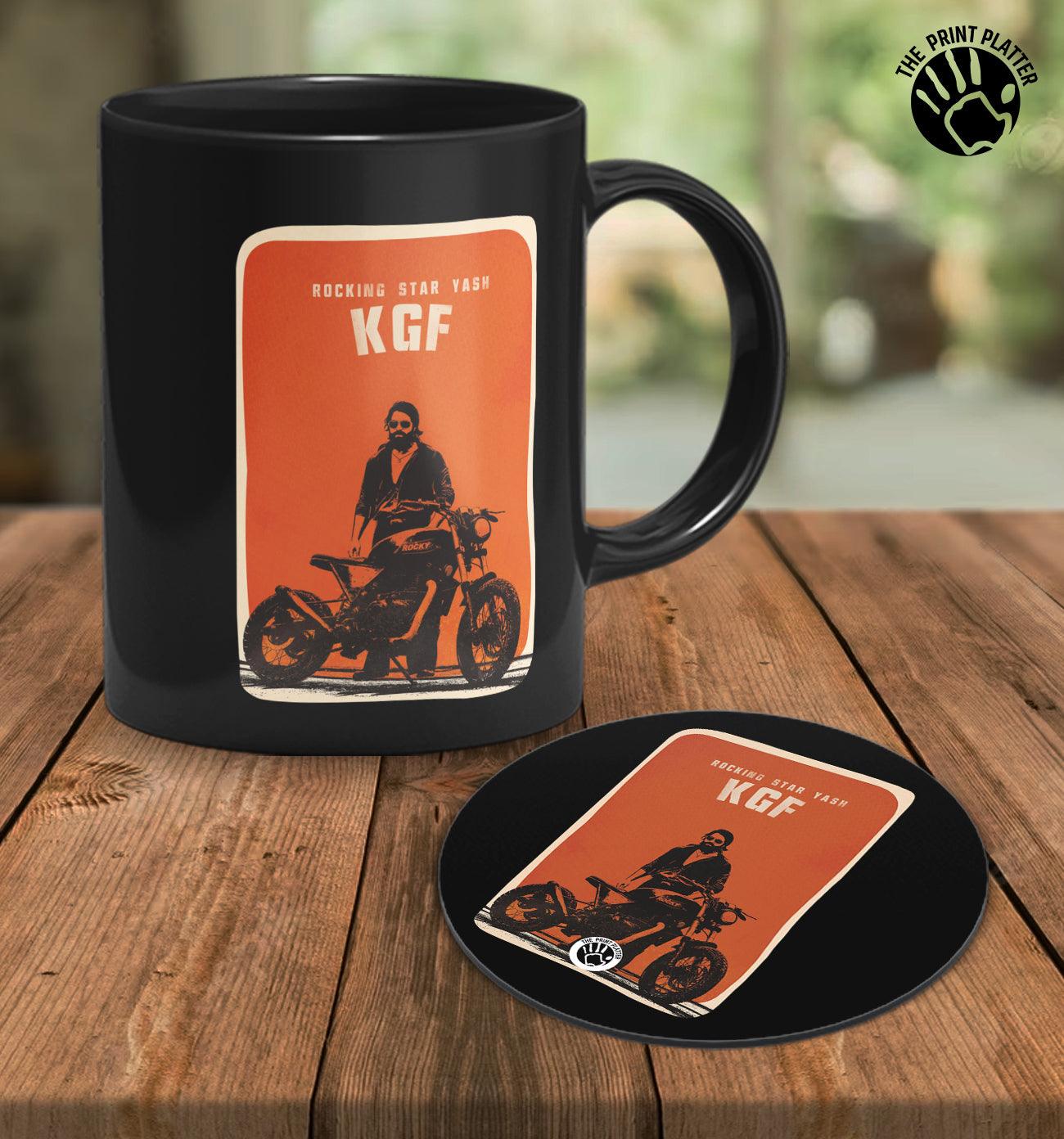 KGF Full Black cermic Coffee Mug With Tea Coster 330 ml, Microwave & Dishwasher Safe| TM-R57