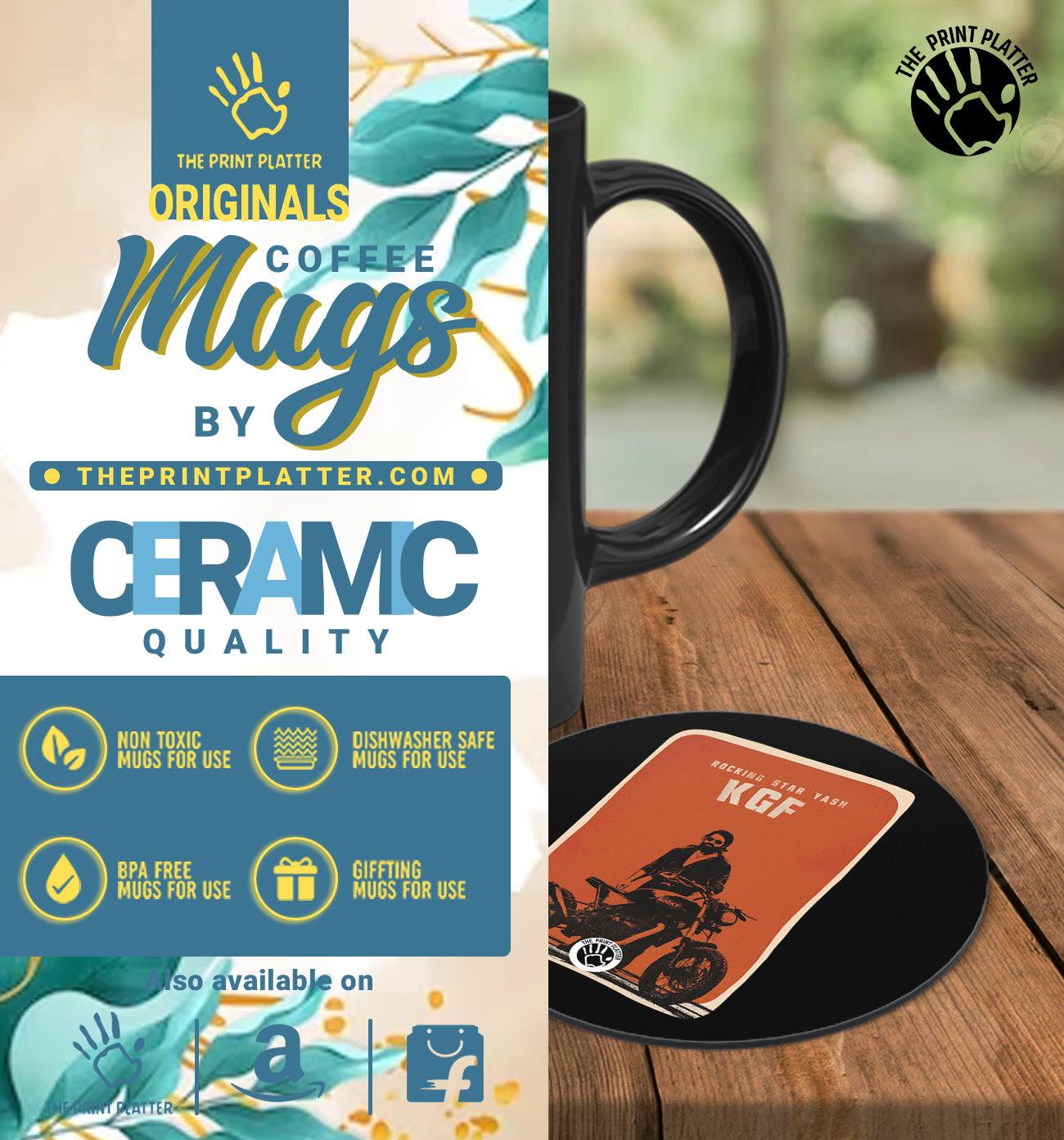 KGF Full Black cermic Coffee Mug With Tea Coster 330 ml, Microwave & Dishwasher Safe| TM-R57