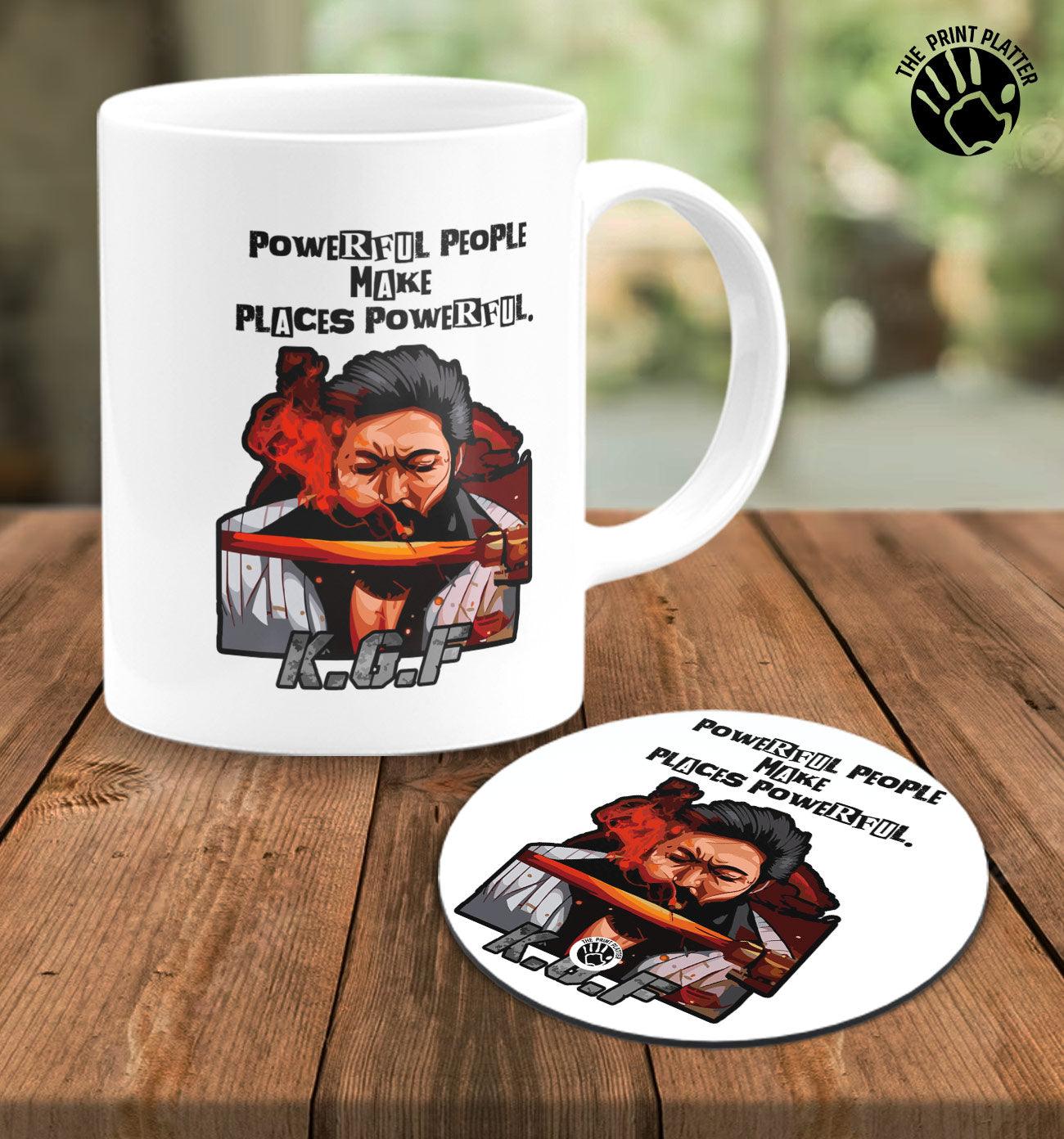 Powerful People Makes Places Powerful KGF Full Black cermic Coffee Mug With Tea Coster 330 ml, Microwave & Dishwasher Safe| TM-R58